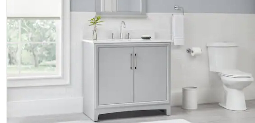 Glacier Bay Bath Vanity 36″W x 21.5″D x 34″H Cabinet Only MDF In Light Gray