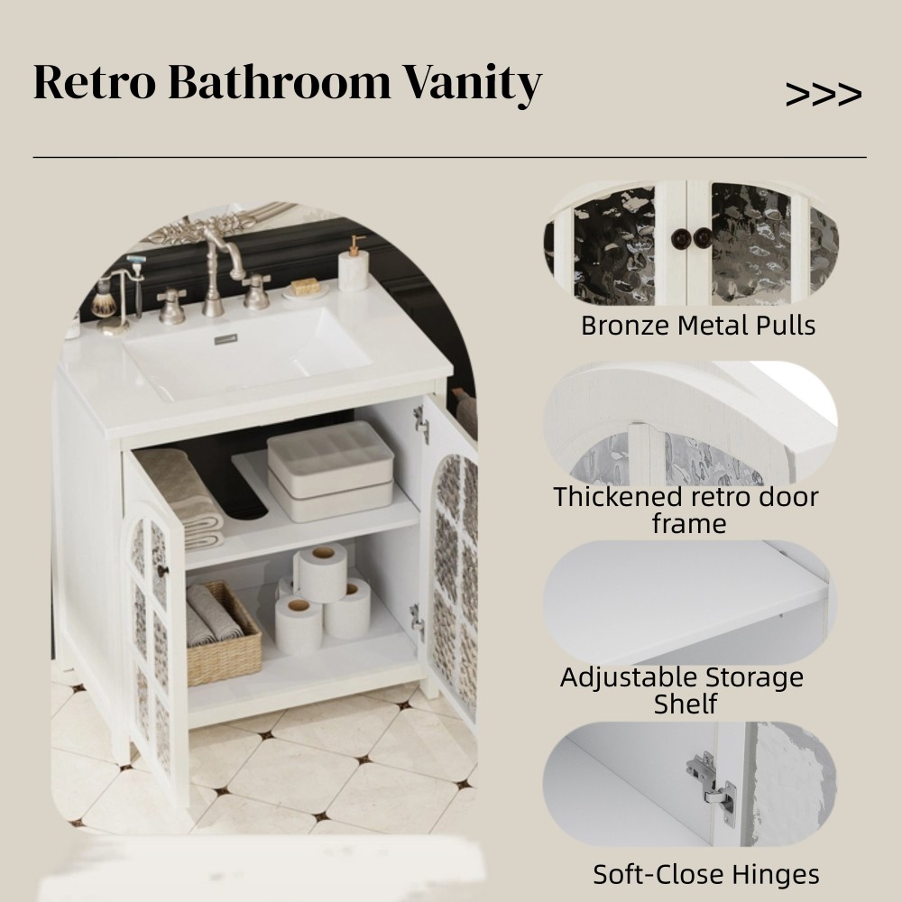 Bathroom Vanity with Ceramic Sink and Handles, Featuring Two Soft-Close Doors