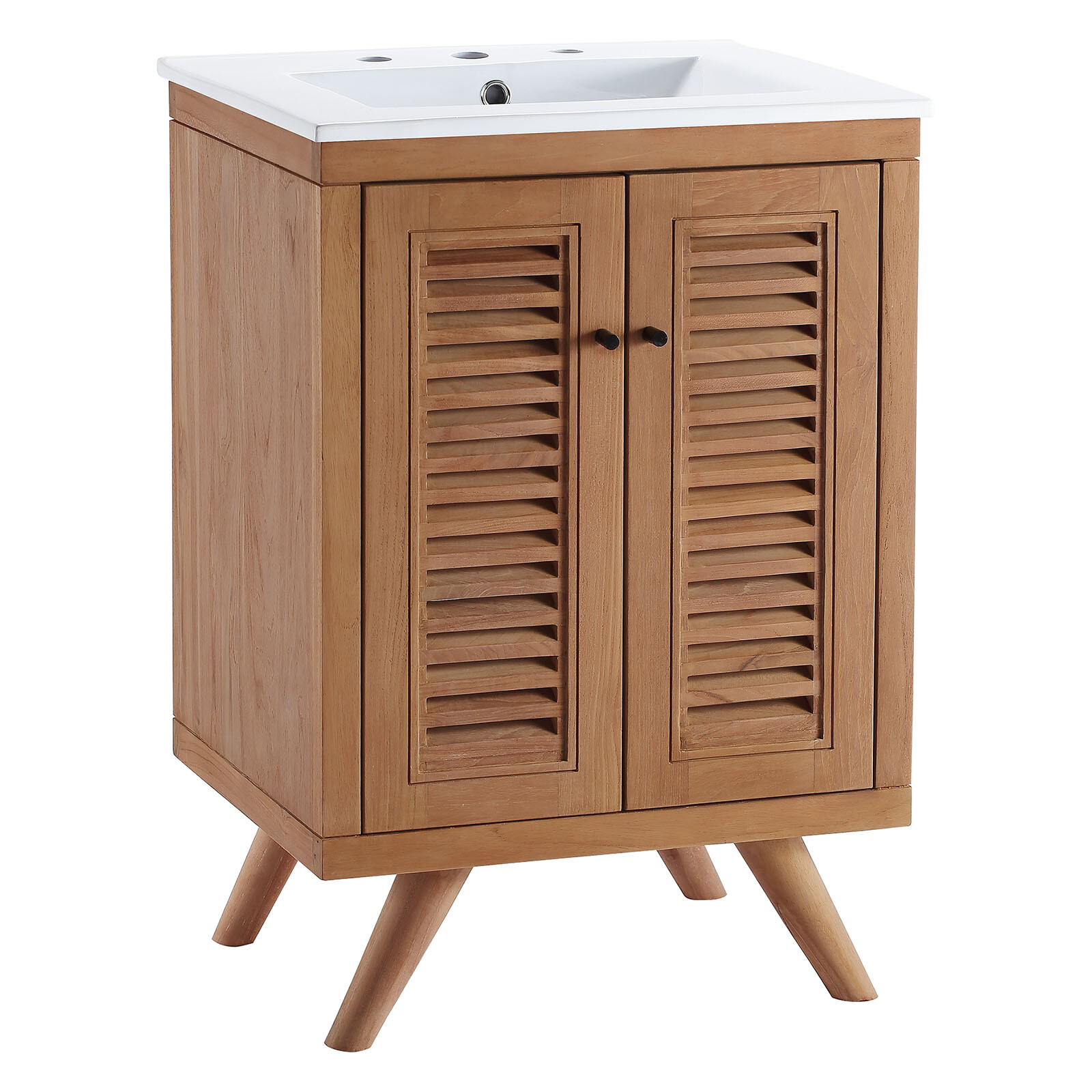 Modway Birdie 24″ Teak Wood Bathroom Vanity in Natural White