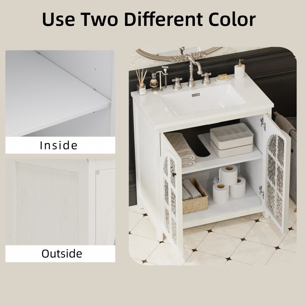 Bathroom Vanity with Ceramic Sink and Handles, Featuring Two Soft-Close Doors