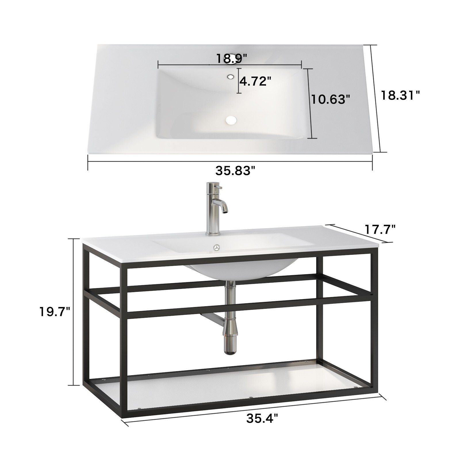 36” Bathroom Vanity Set Wall mounted Cabinet Floating Vanity Minimalist Style