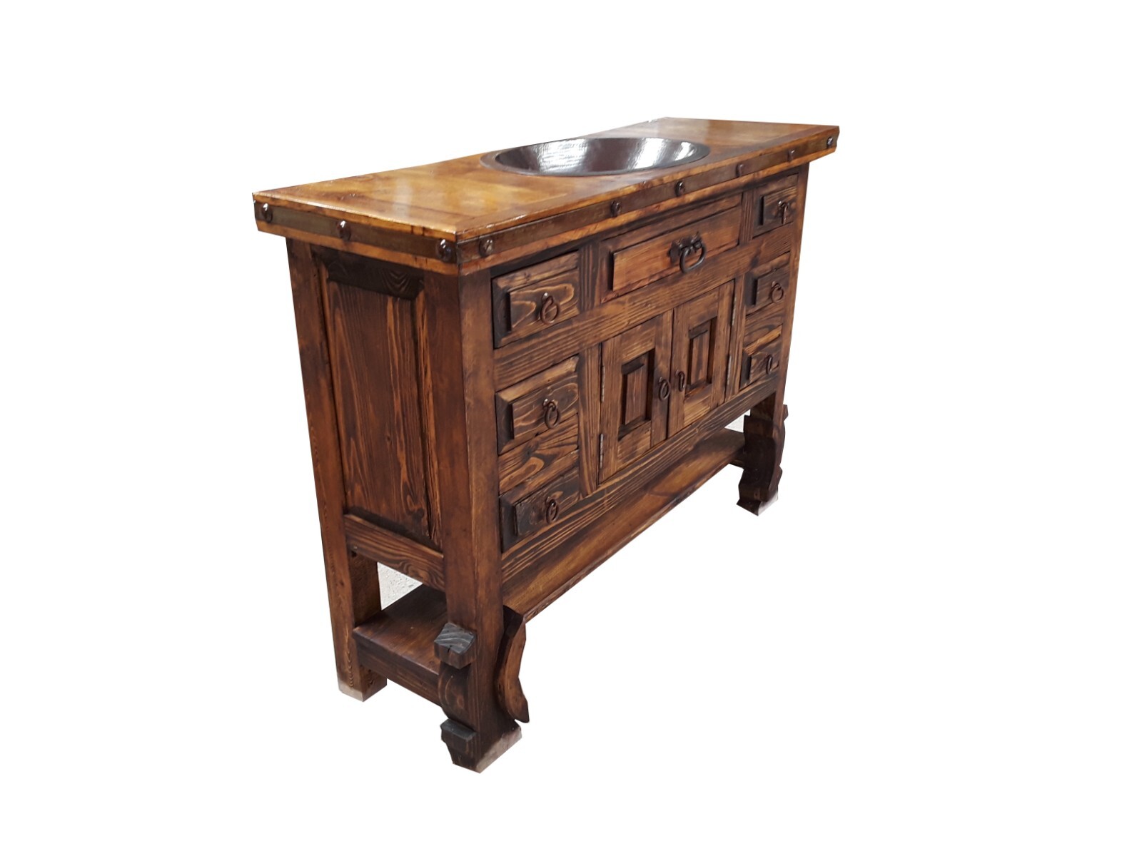 Saint Anthony Rustic Bathroom Vanity Furniture With Copper Sink