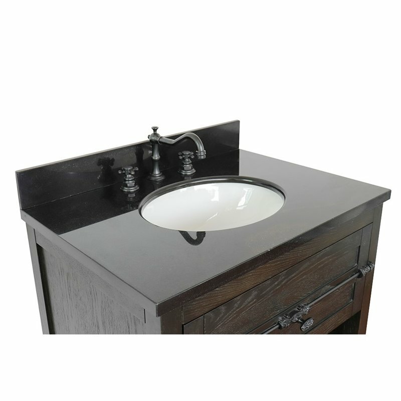 Plantation 31″ Solid Wood Single Oval Sink Vanity in Black Galaxy/Brown Ash