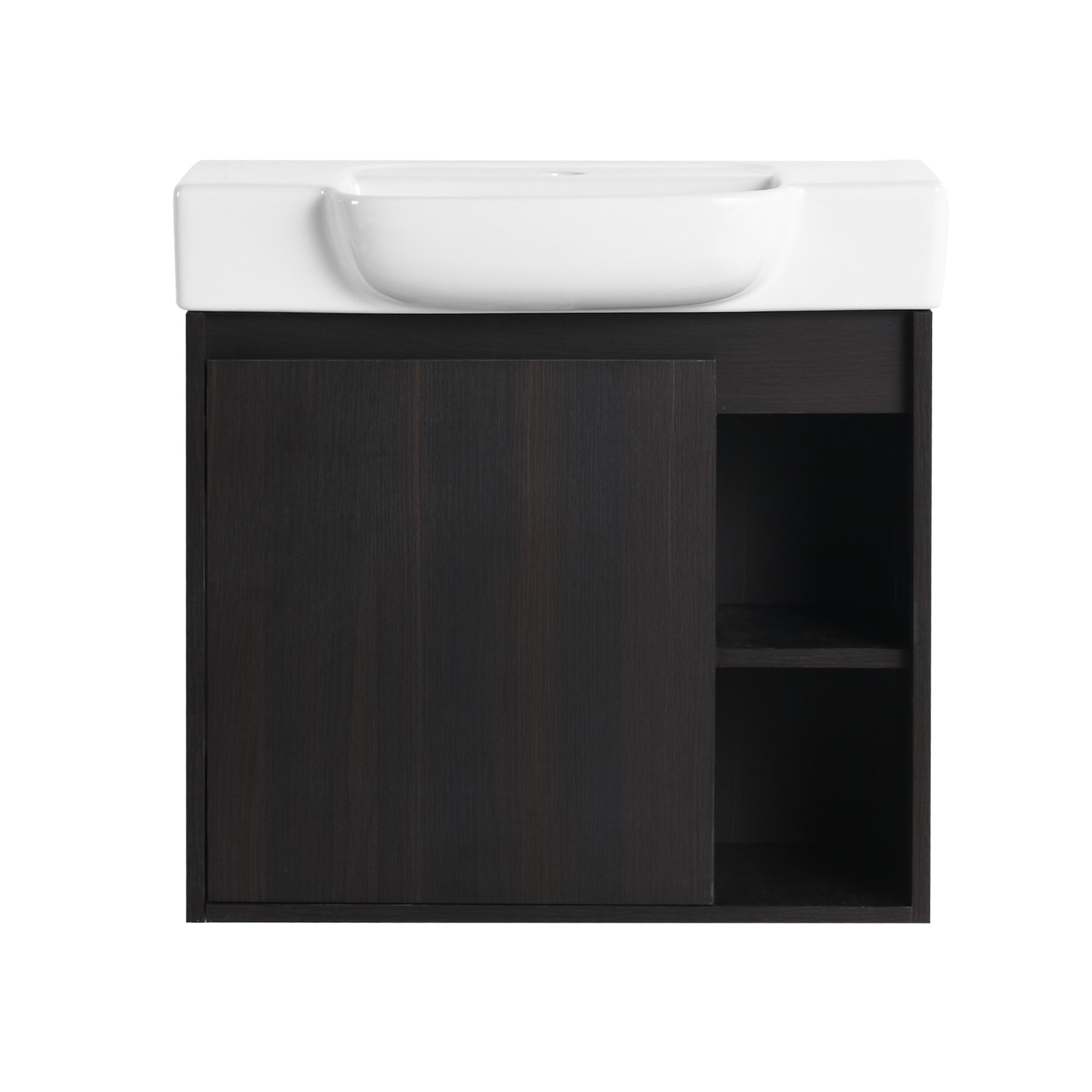 24″ Plywood Wall-Mounted Bathroom Vanity Cabinet W/ White Ceramic Sink Dark Oak