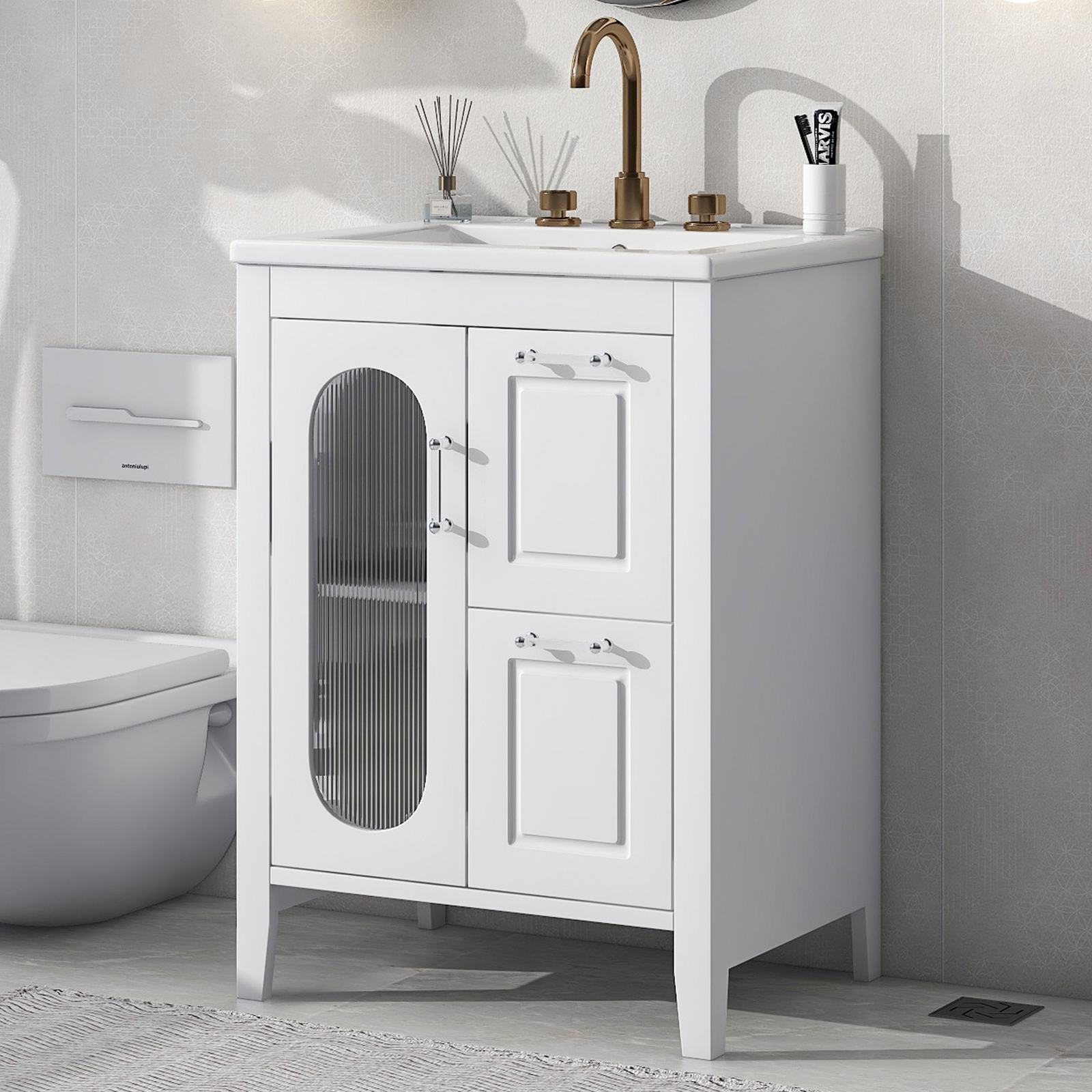 24″ Bathroom Vanity with Sink Combo Basin Vanity Set w/Ceramic Sink Top