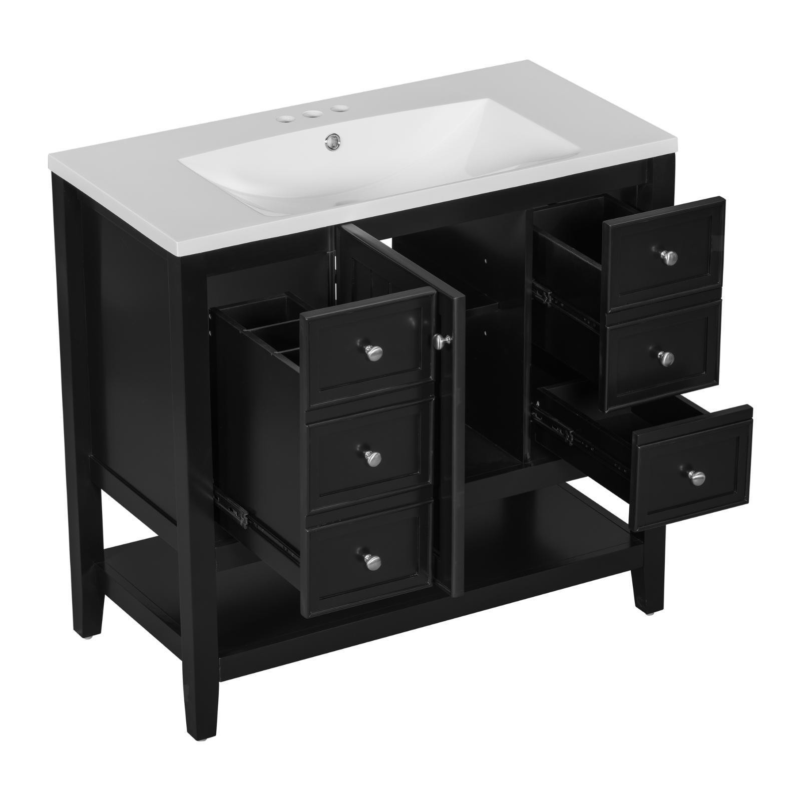 36″ Bathroom Vanity with Sink, Cabinet and Three Drawers, Solid Wood and