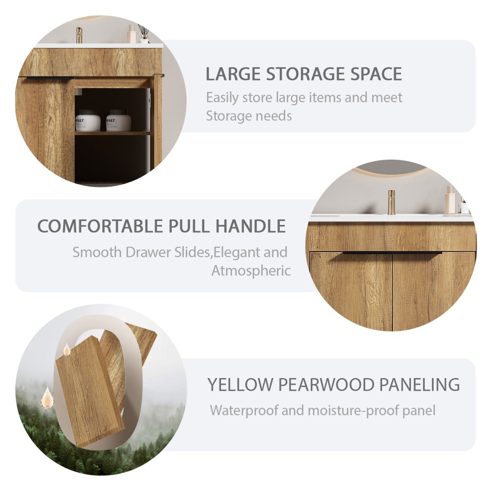 30in Vanity Bathroom with 3D Fluted Design & Integrated Sink, Free Ship