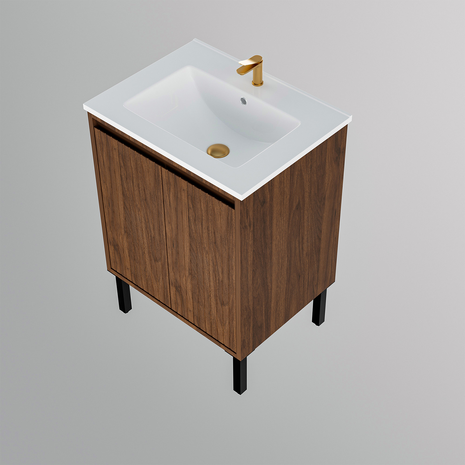 24″ Bathroom Vanity with White Sink Oak Finish Floor Standing