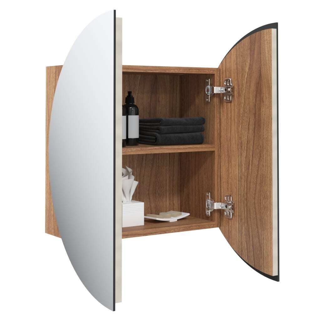 Bathroom Cabinet with Round Mirror&LED Oak 18.5″x18.5″x6.9″