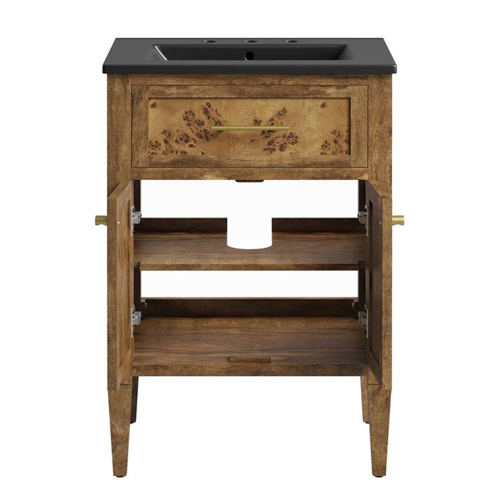 Modway Elysian 24″ Modern Wood Bathroom Vanity in Black and Brown