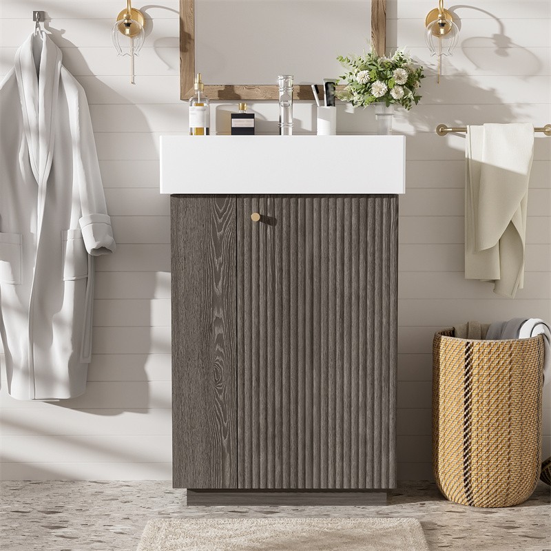 21.6″ Bathroom Vanity with Single Sink,Freestand Right Door Wood Grain Cabinet