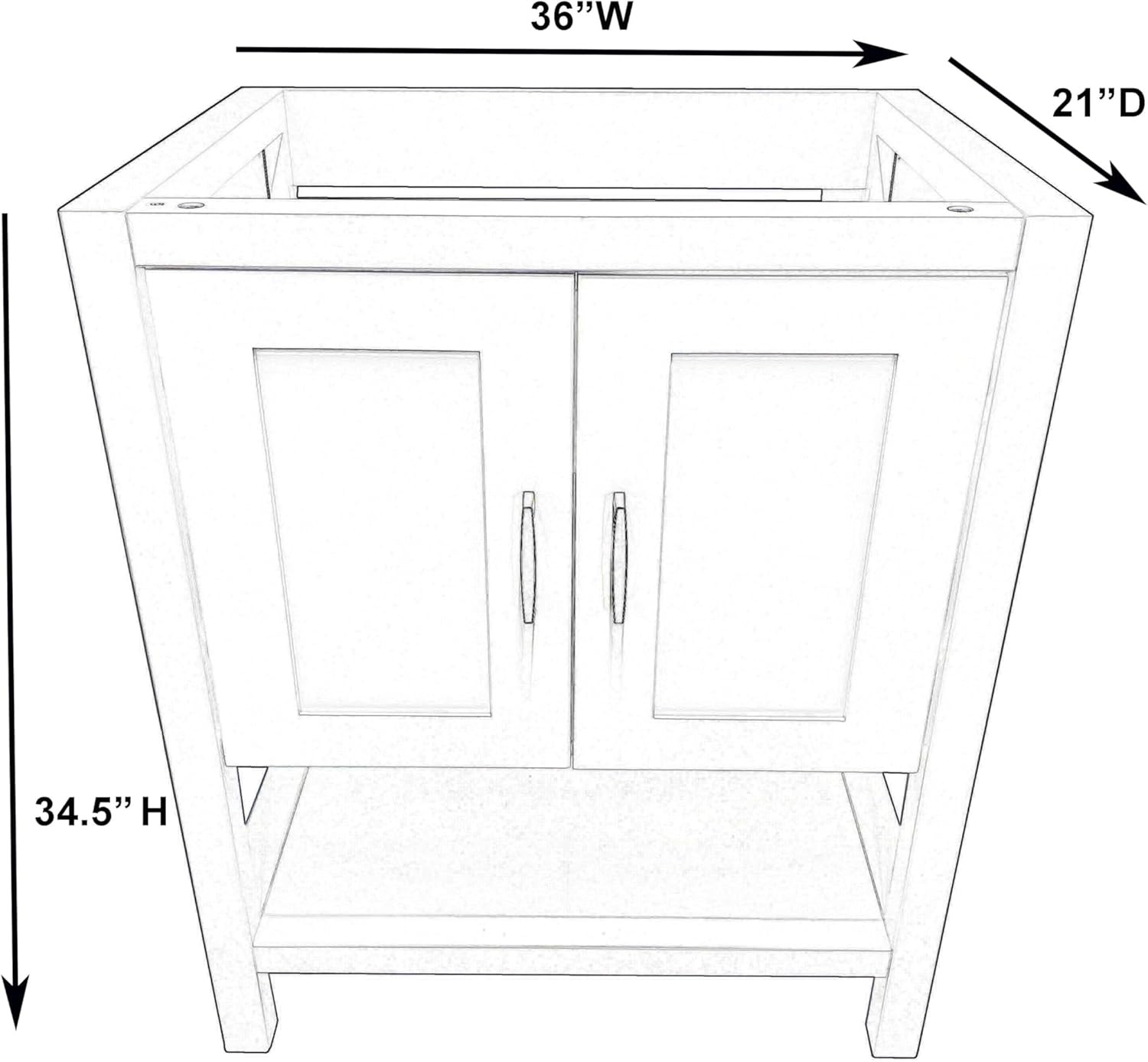 36″ White Shaker Single-Sink Bathroom Vanity Base Cabinet – Modern Design