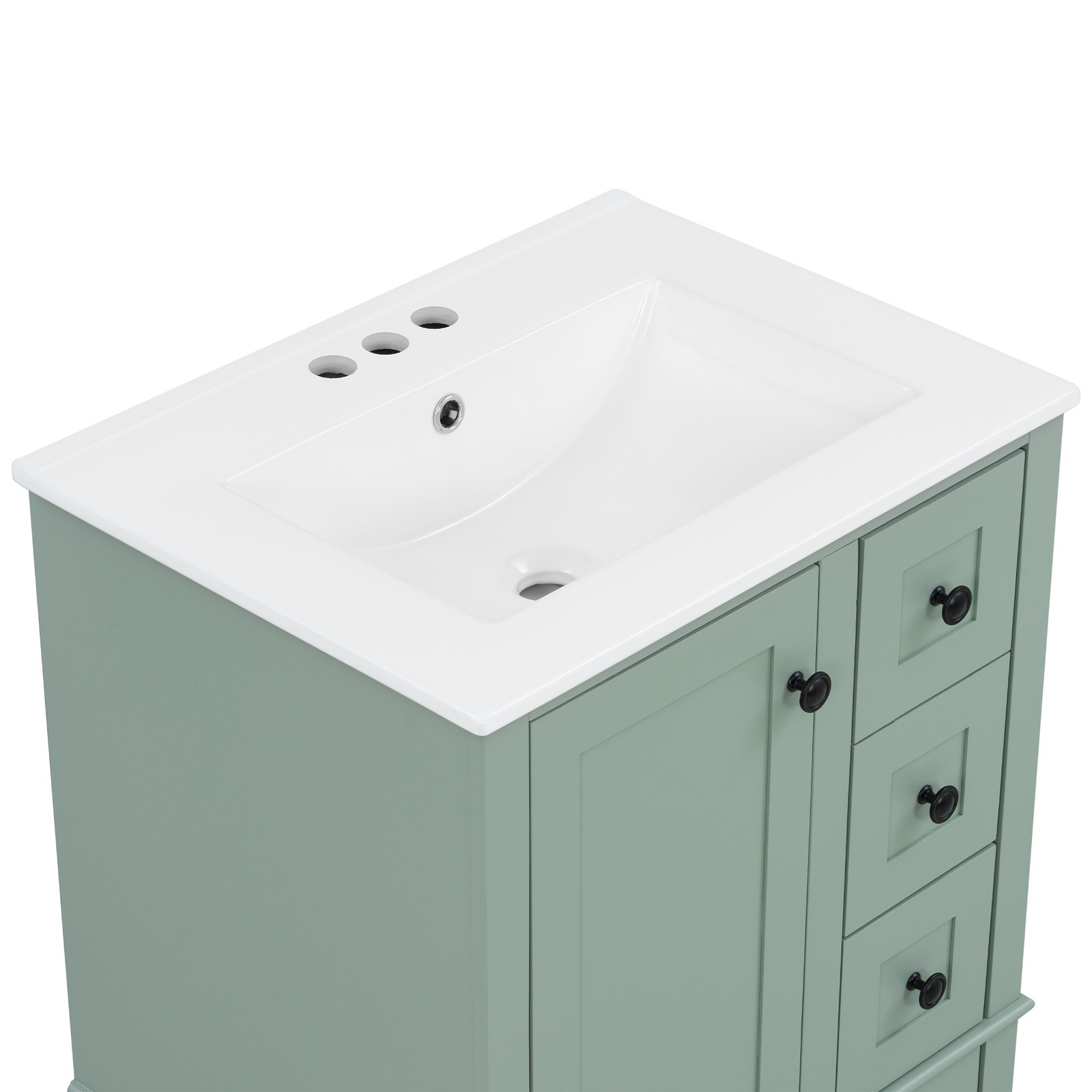24″ Wood Bathroom Vanity Storage Cabinet with Ceramic Sink & Soft-Close Drawers