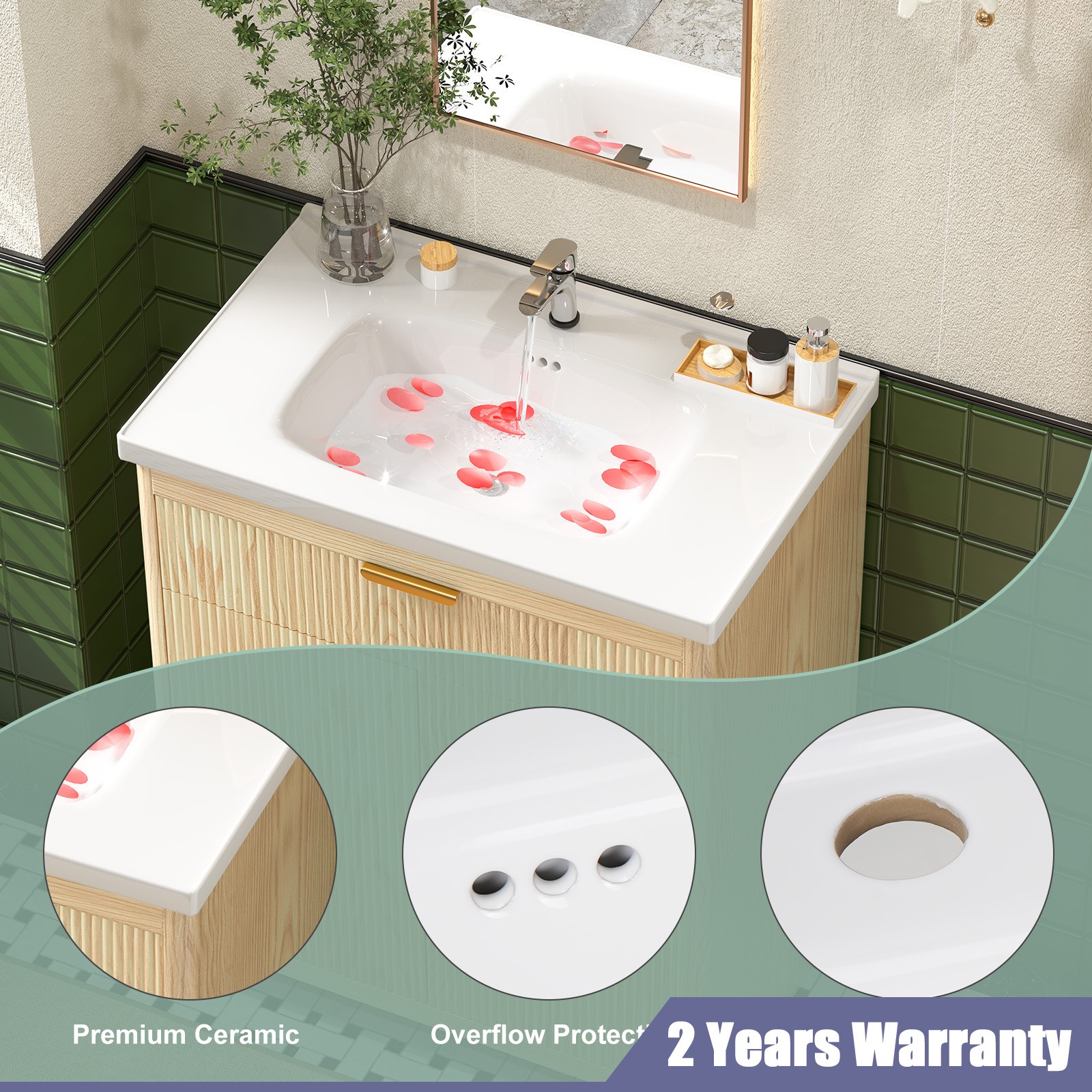 Bathroom Vanity Ceramic Sink Cabinet Freestanding Wooden Storage Cabinet