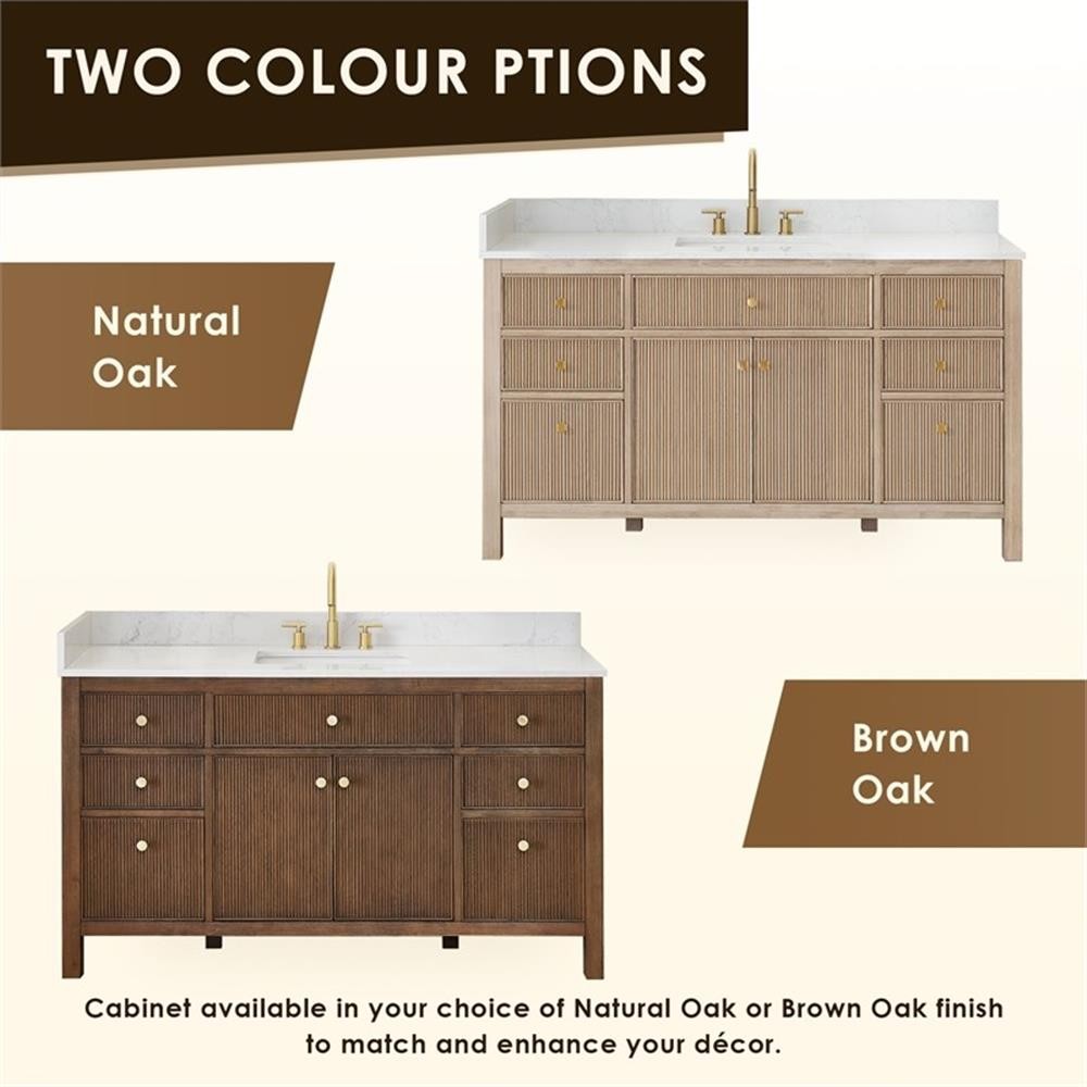 Pemberly Row 60″ Single Wood Vanity in Nature Oak Engineered Stone Top no Mirror