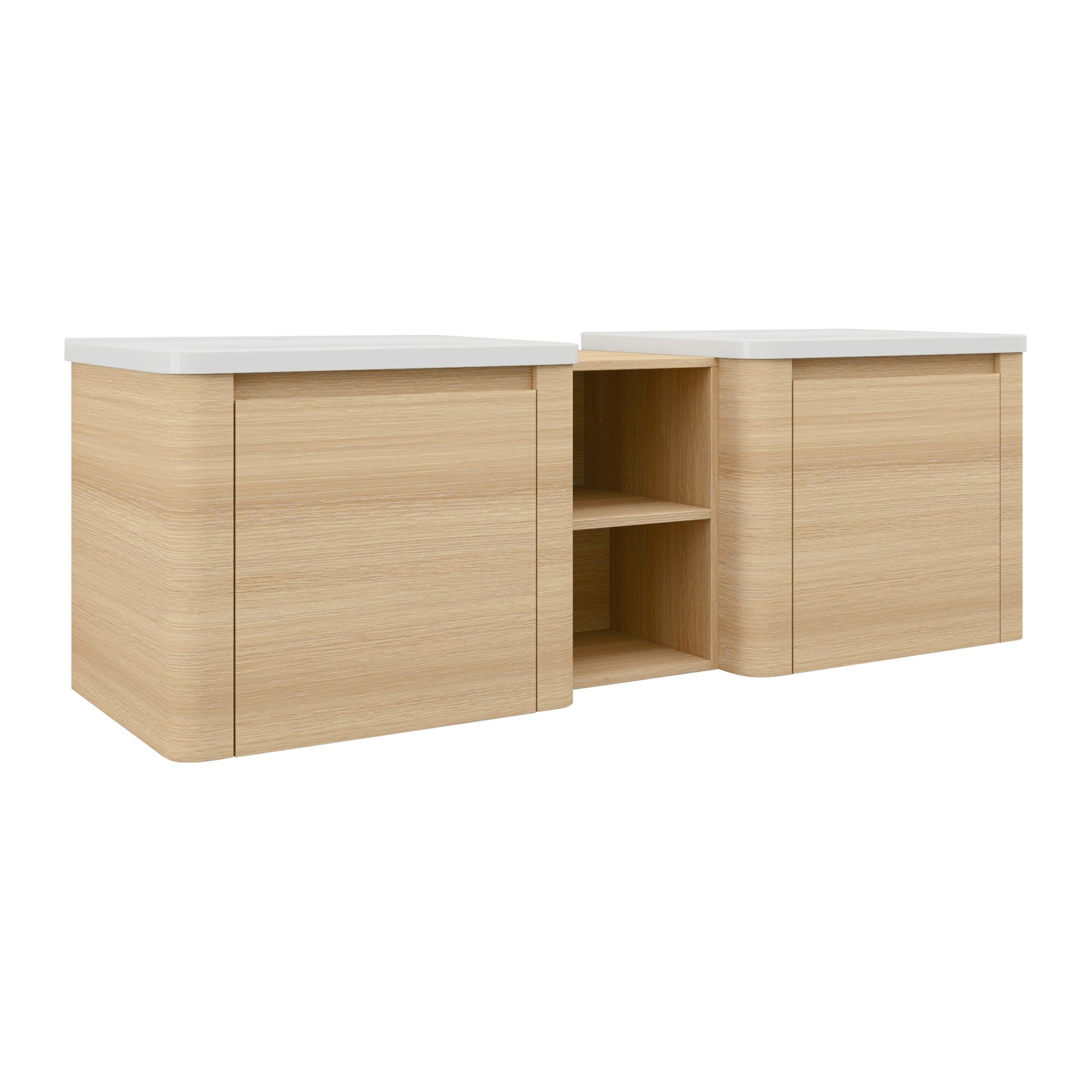 60in Plywood Wall-Mounted Bathroom Vanity W/ 2x White Ceramic Sink and Shelves