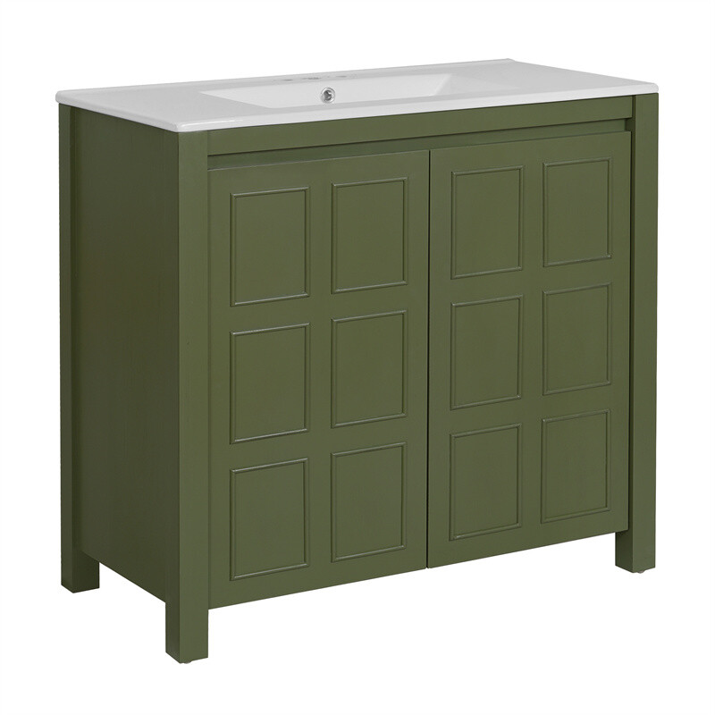 36″ Retro Wood Bathroom Vanity Cabinet with Sink Combo Set and Soft Closing Door