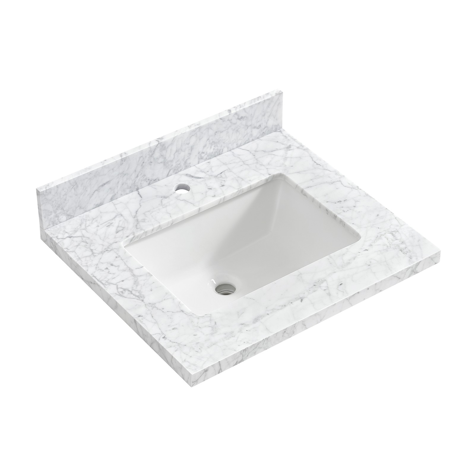 Zevio 25″W x 22″D Natural Marble Vanity Top in Carrara White with Ceramic Sink