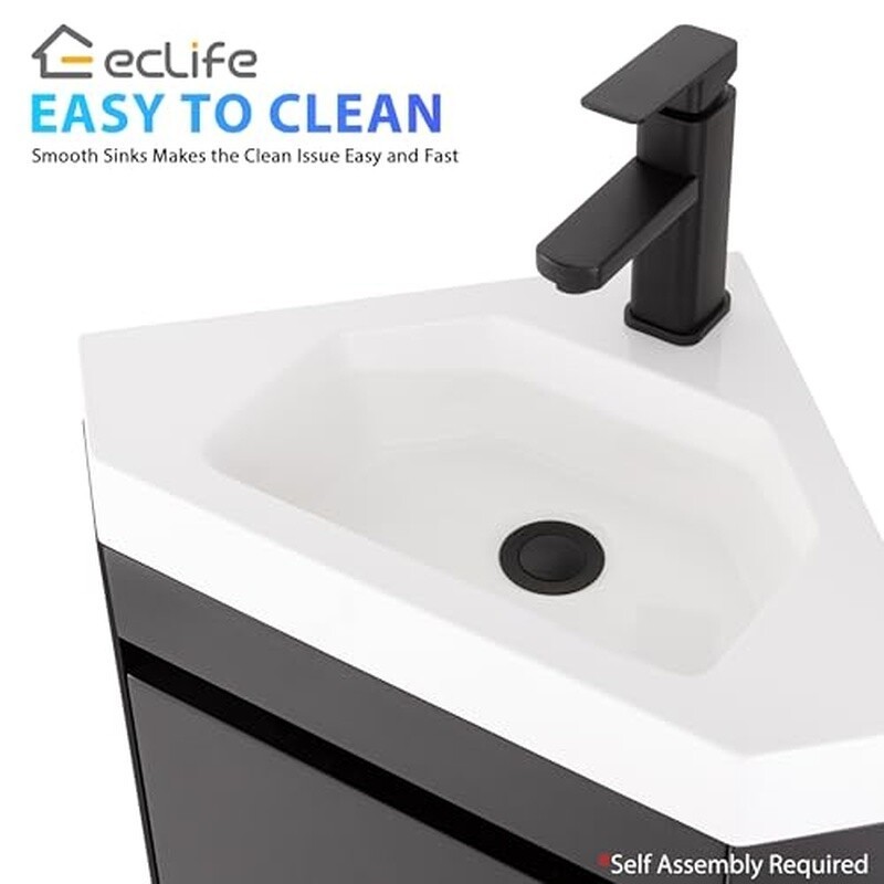 Corner Bathroom Vanity Sink Combo Space Saving Floating Cabinet Durable Faucet