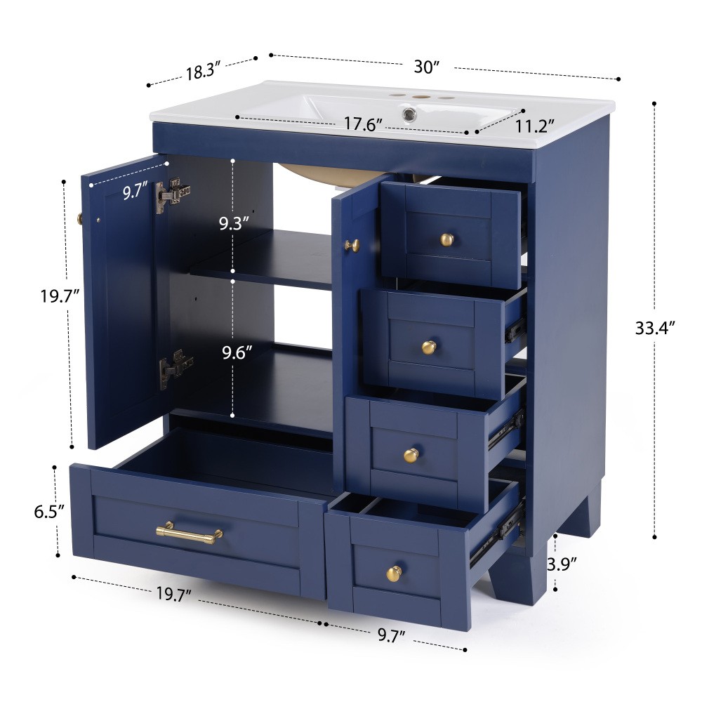 Bathroom Vanity W Ceramic Sink Soft-Close Drawers