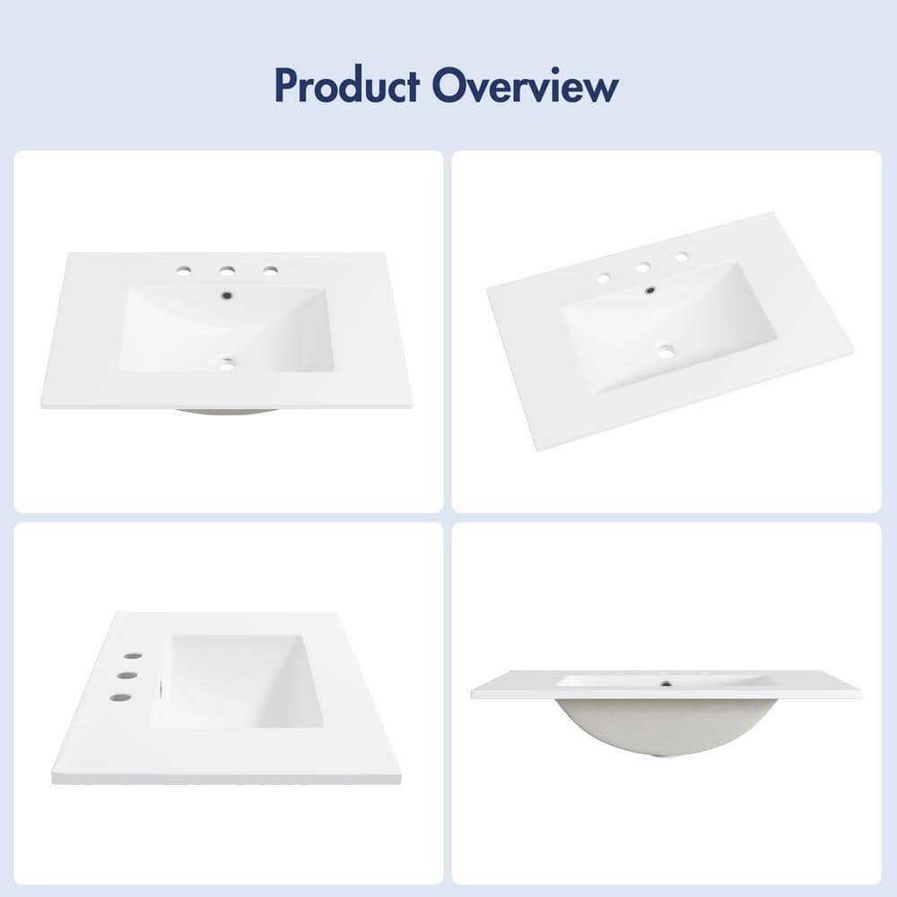 Eridanus Tucson 30″x18″ White Vanity Top Single Sink 8″ Widespread 3-Holes