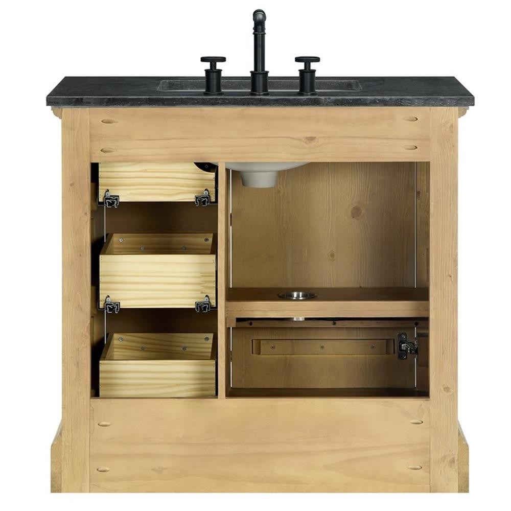 Hervas 36″ Fir Wood Brown Single Bath Vanity with Black Natural Celestite Marble