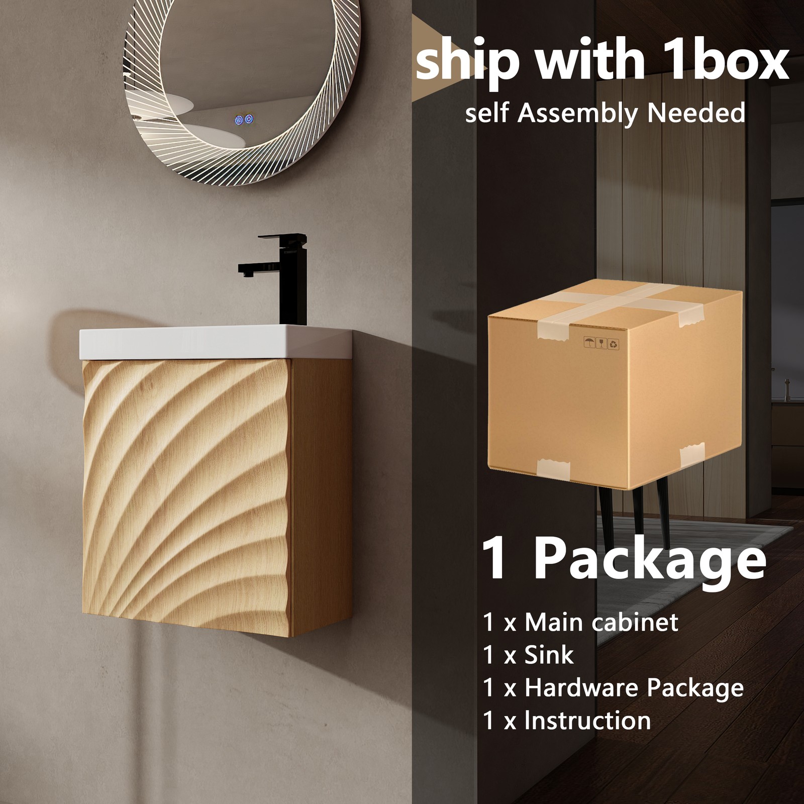 Wall-Mounted Bathroom Vanity w/Resin Sink, Storage Cabinet w/Soft Closed Door