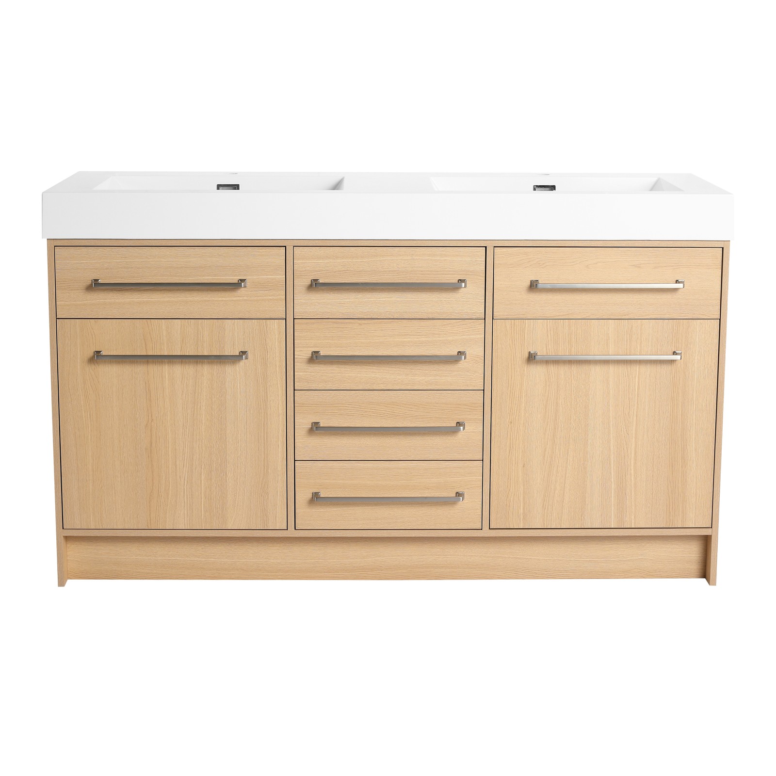 60 in Plywood Bathroom Vanity Freestanding W/Double Resin Sink +2 Doors 6Drawers
