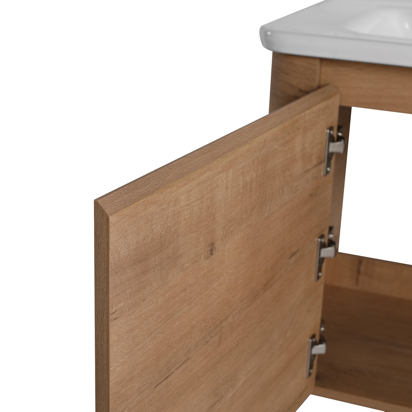68″ Wall-Mount Bathroom Vanity w/White Ceramic Sink Door Plywood Storage Cabinet