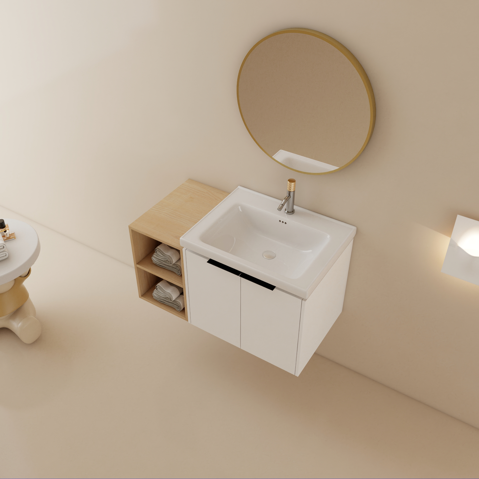 36″ Wall Mounted Bathroom Vanity with Sink Basin Storage Cabinet +Small Shelves