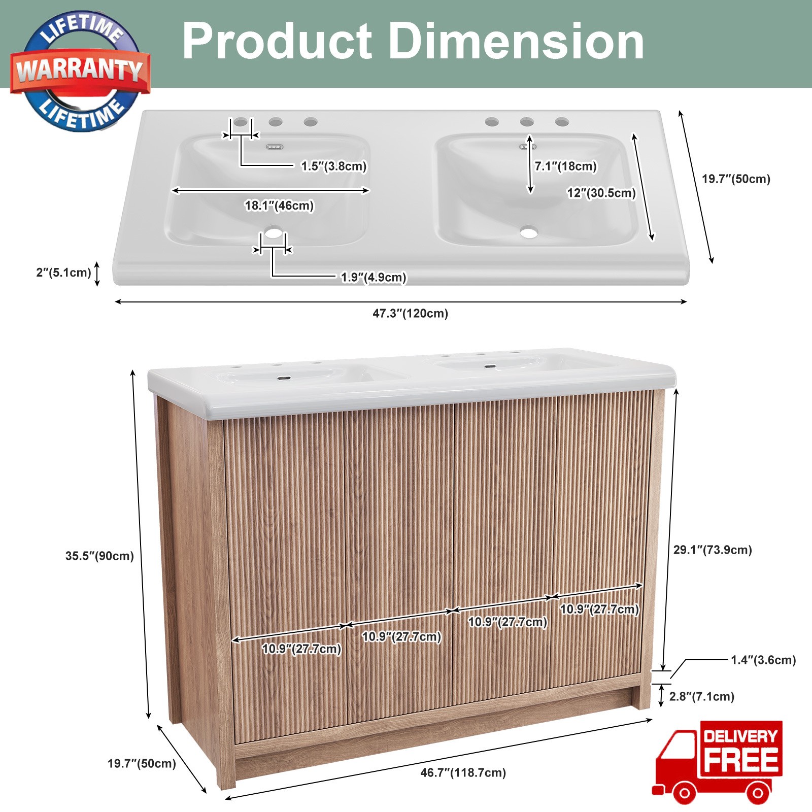 47.3″ Bathroom Vanity Set Storage Cabinet with Ceramic Sink Combo us STOCK