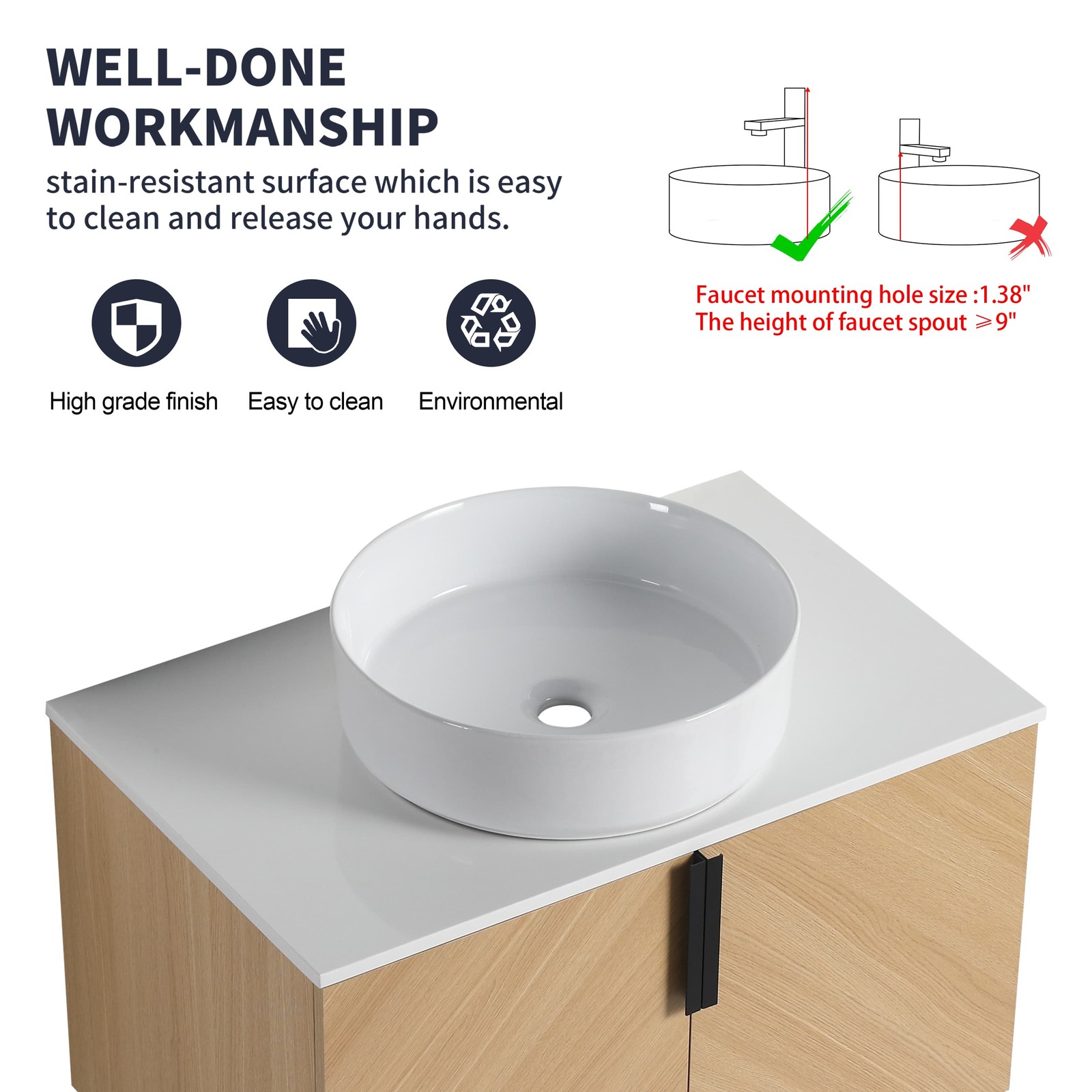 Bathroom Vanity w/Ceramic Sink, Wall-Mounted Storage Cabinet w/Soft Close Door