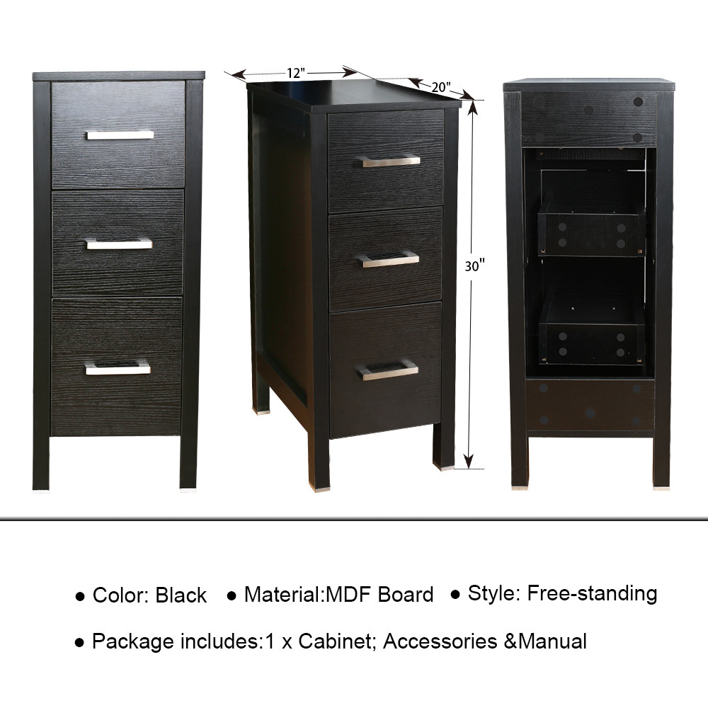 36″ Black Bathroom Vanity W/Small Side Cabinet& Ceramic Vessel Sink Top Modern