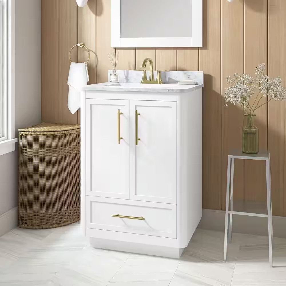 Tamsin 24 In. Single Sink Freestanding White Bath Vanity with White round Corner