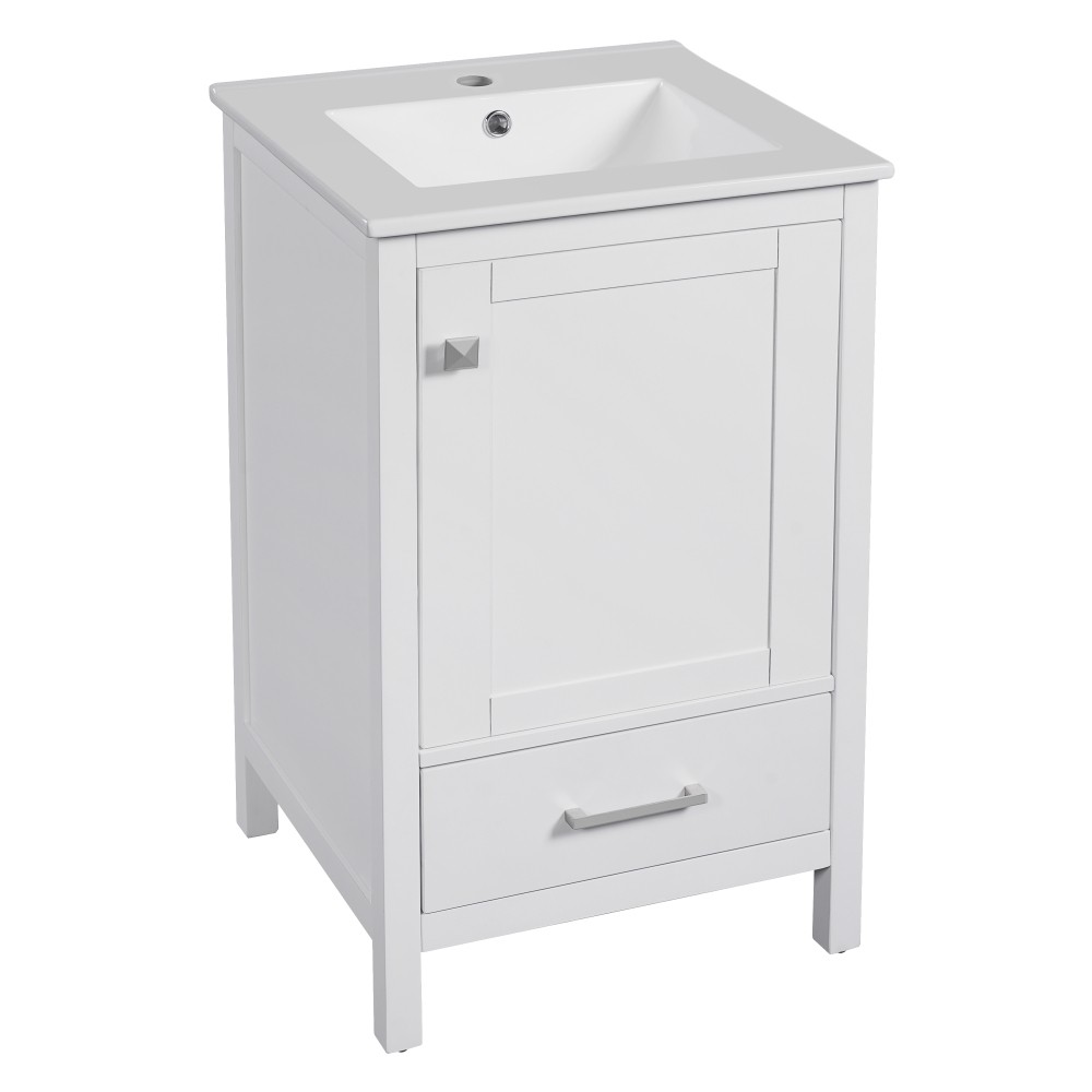 20″ Solid Wood Bath Vanity Ceramic Sink Soft Close Door Divider Drawer Storage