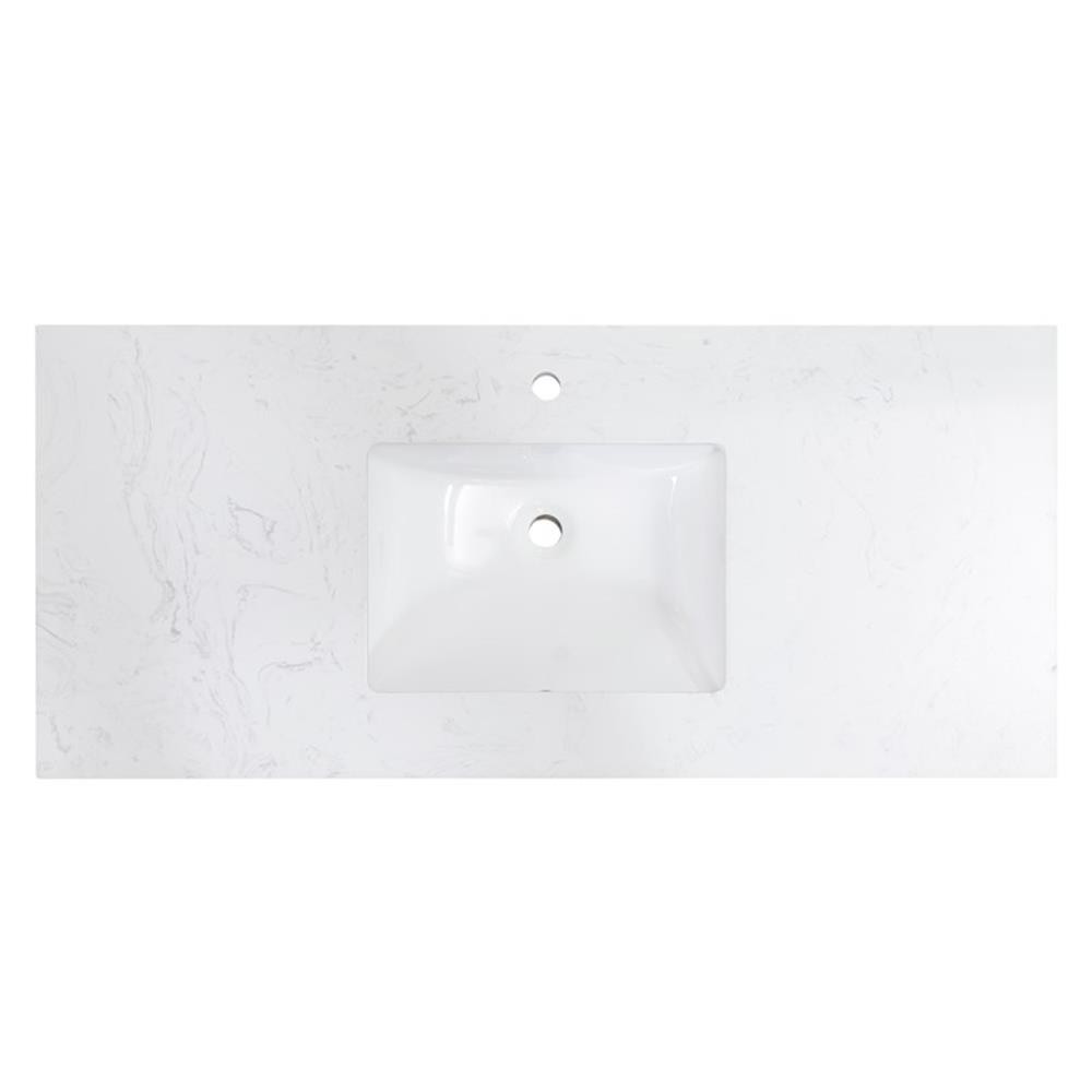 Pemberly Row 49″ Composite Stone Single Basin Vanity Top – White w/ White Basin