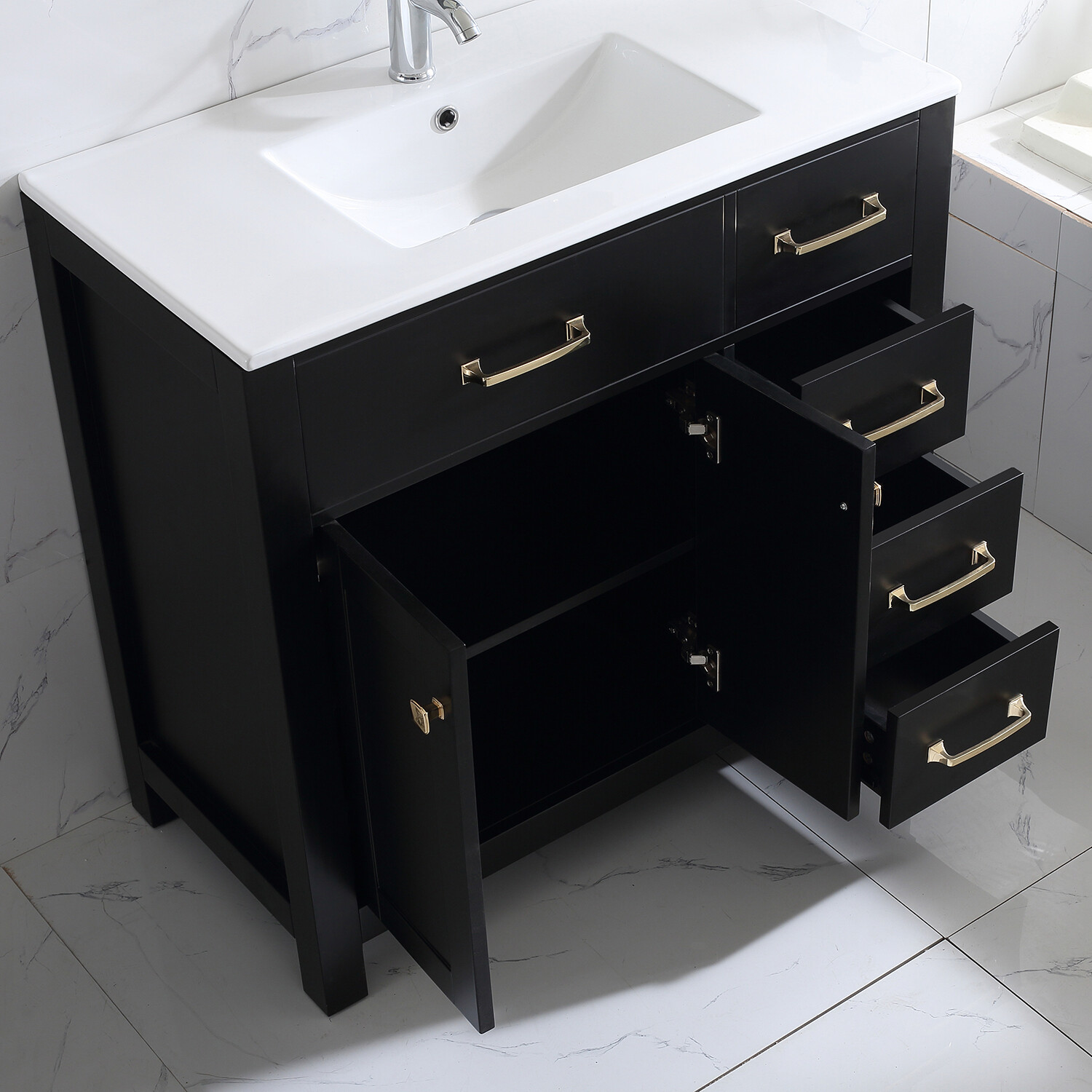 Undermount Ceramic Shaker 36″ Single Bathroom Vanity Set & Mirror Free Standing