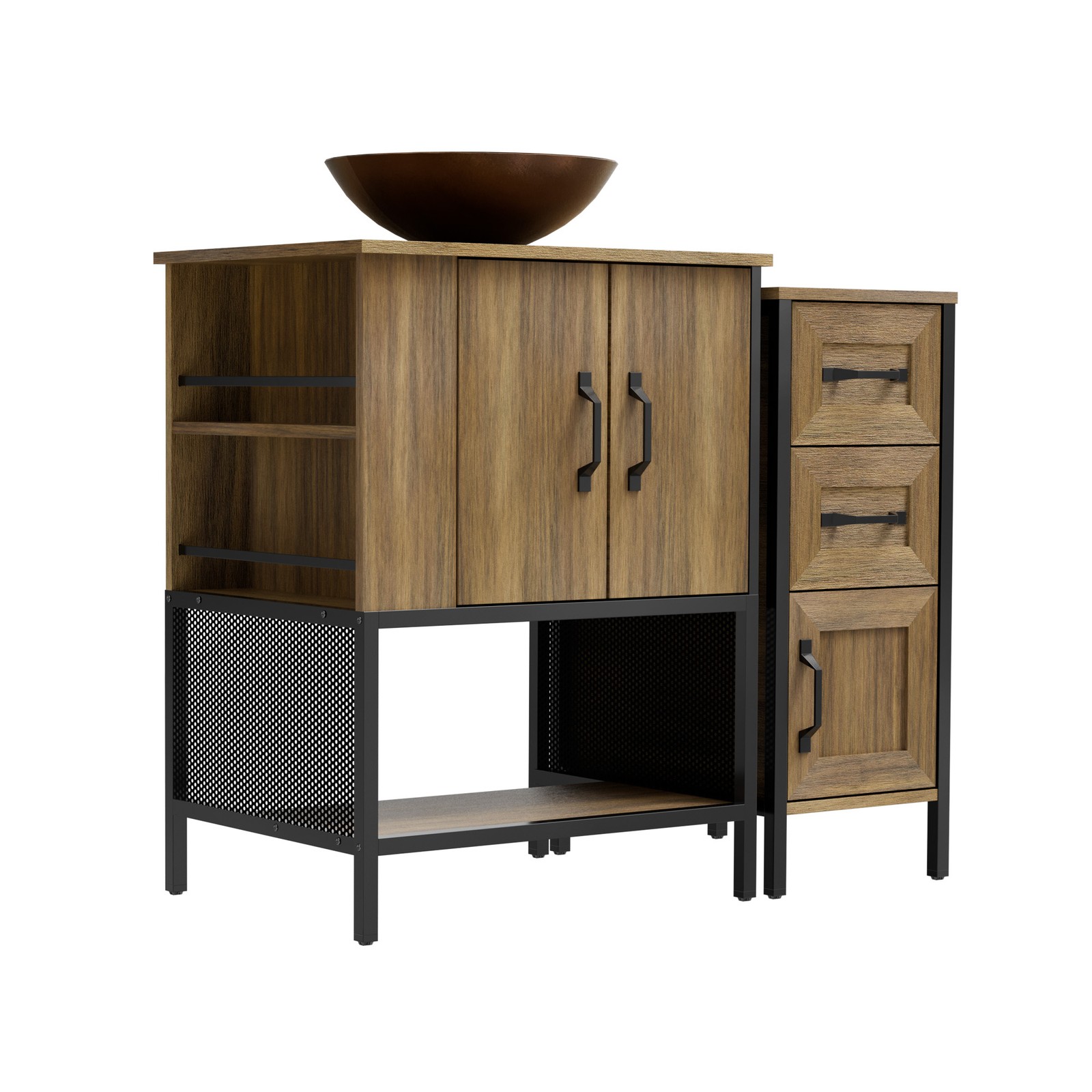 36″ Bathroom Vanity Set with Vessel Sink and Soft-Close Storage 3 Drawers Modern