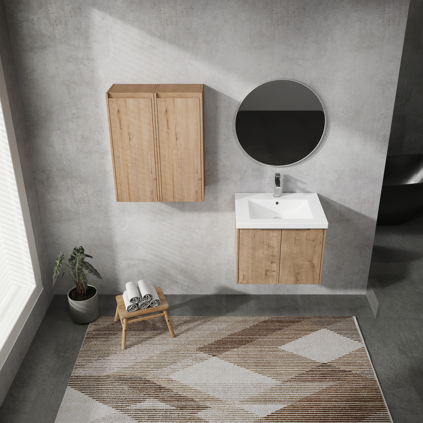 24In Plywood Floating Wall-Mounted Vanity Bathroom with Sink and 2x Side Cabinet