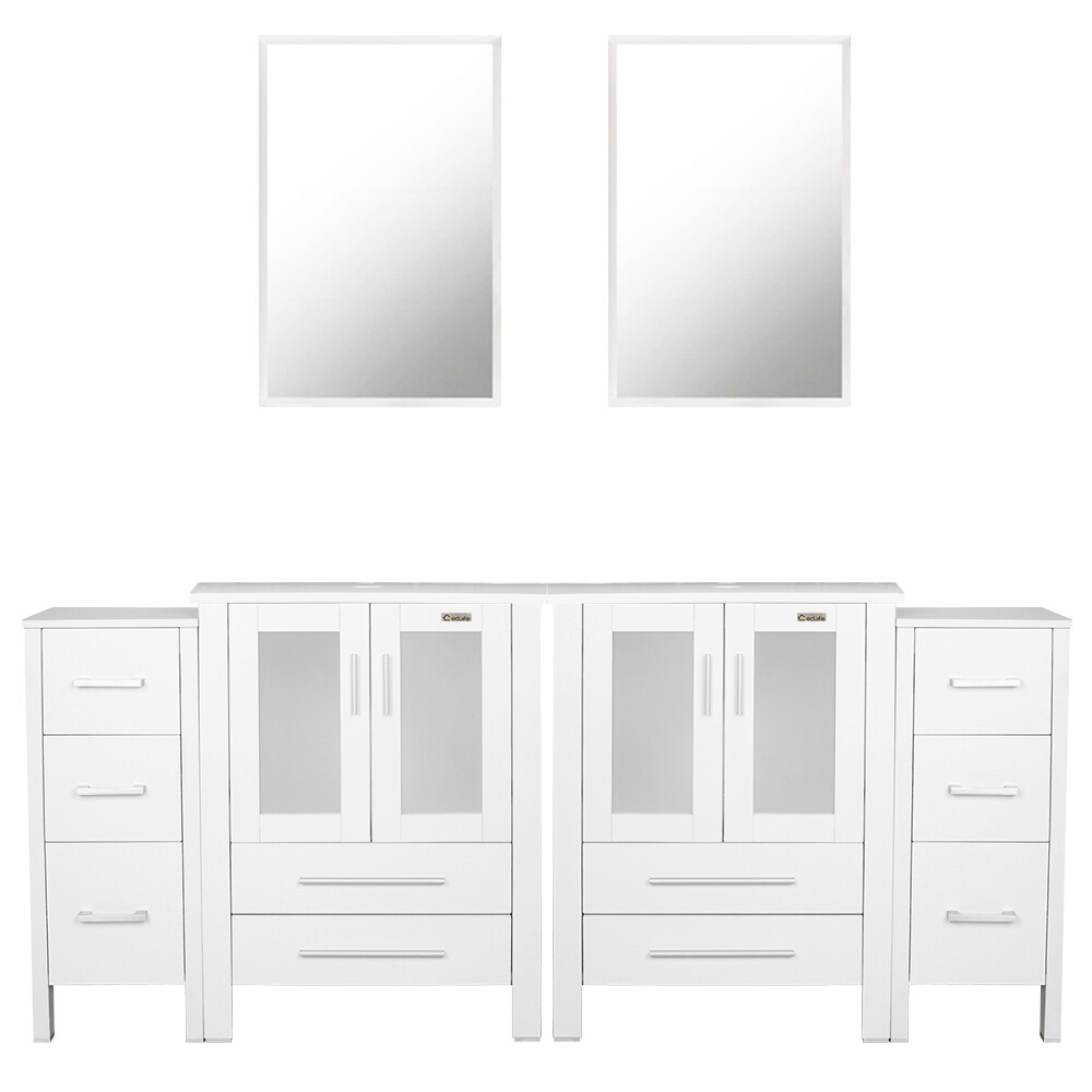 72″ White Bathroom Vanity Set W/Small Cabinet Combo Drawer Modern No Mirror
