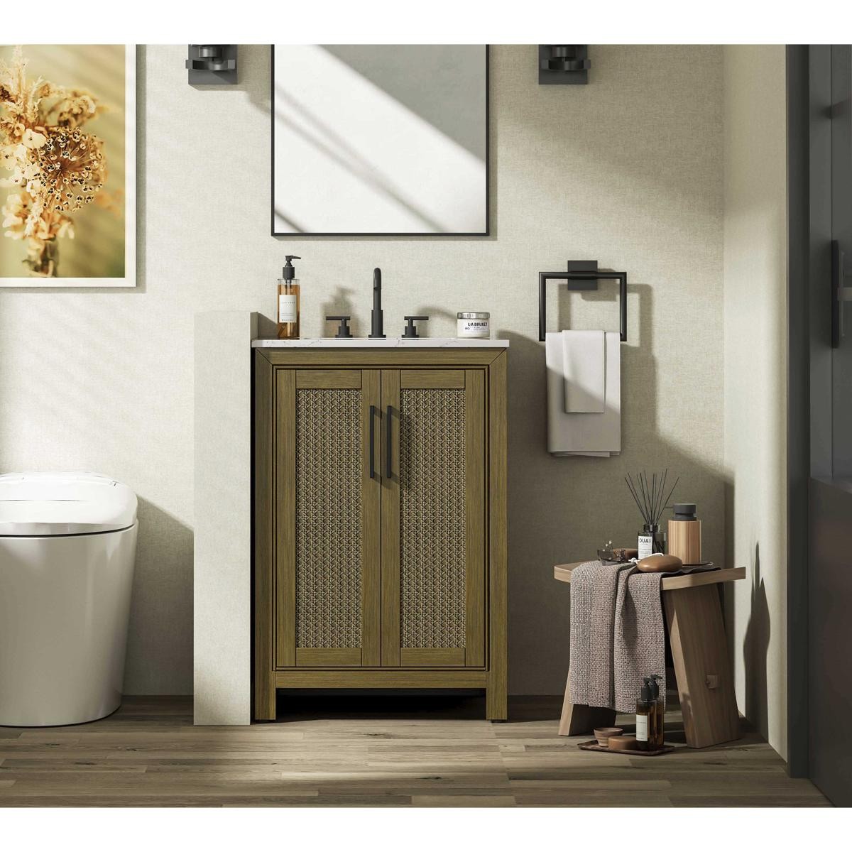 Elegant Lighting VF29524HO Alina 24 X 35 inch Hazel Oak Bathroom Vanity Cabinet