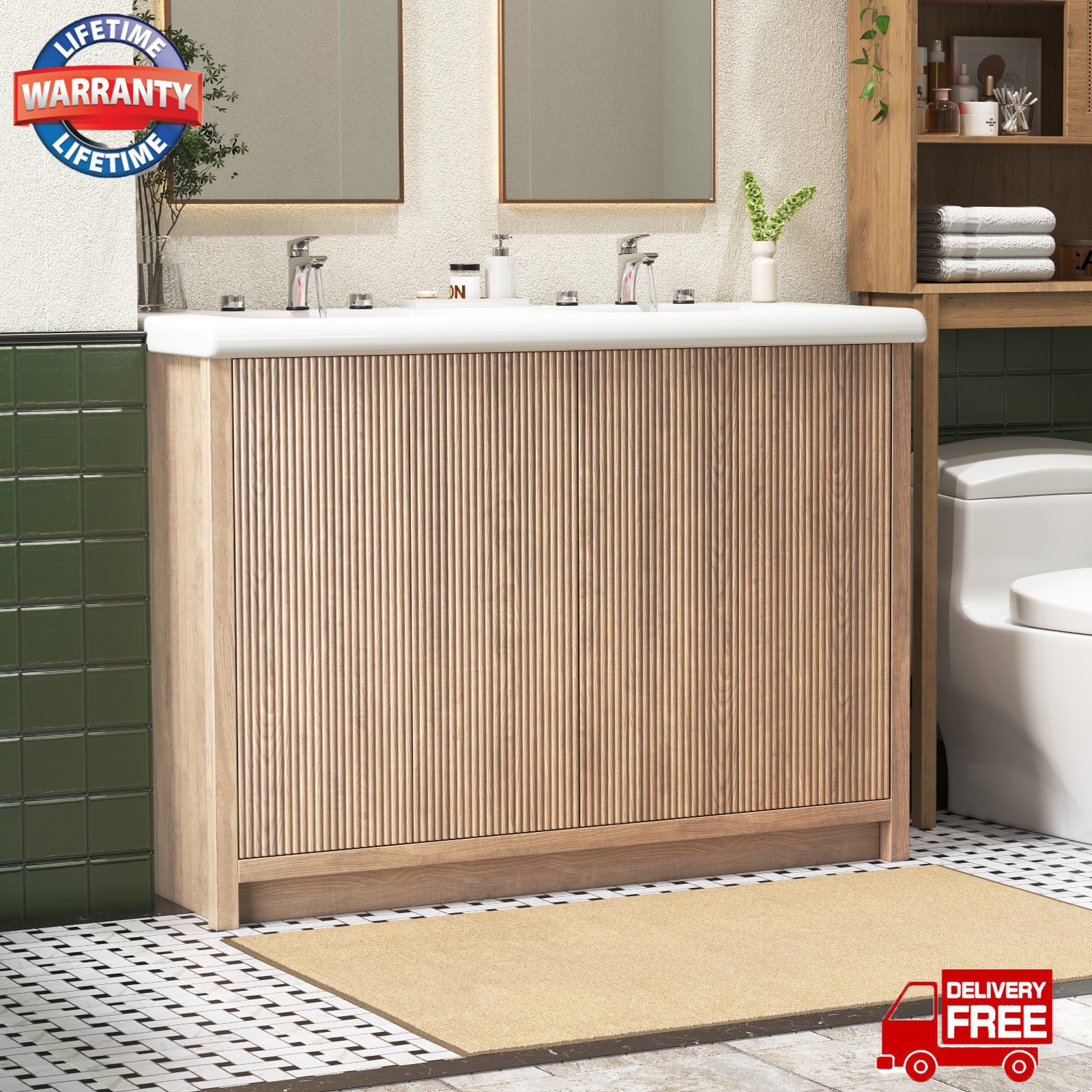 47.3 Inch Bathroom Vanity Set Double Sink Ceramic Freestanding Storage Cabinet