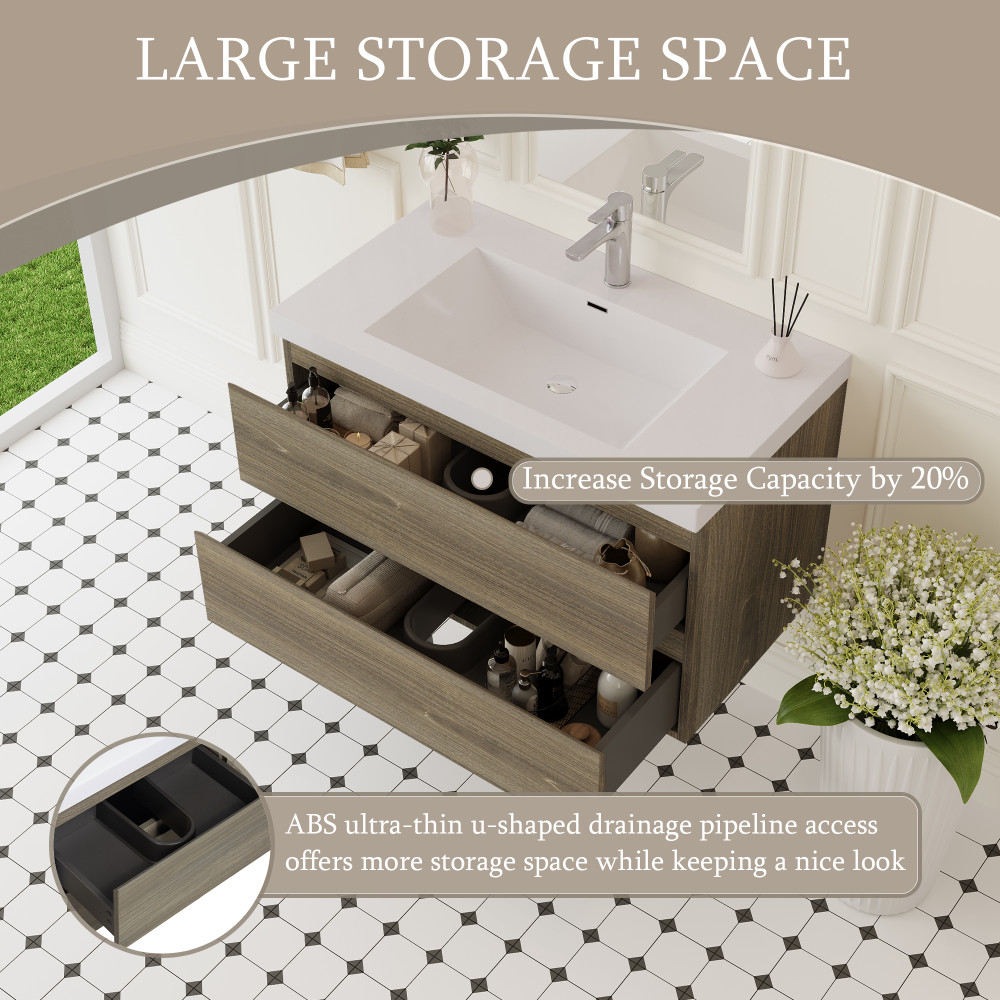 36-Inch Floating Bathroom Vanity Wall Mounted w/ Sink Storage Cabinet