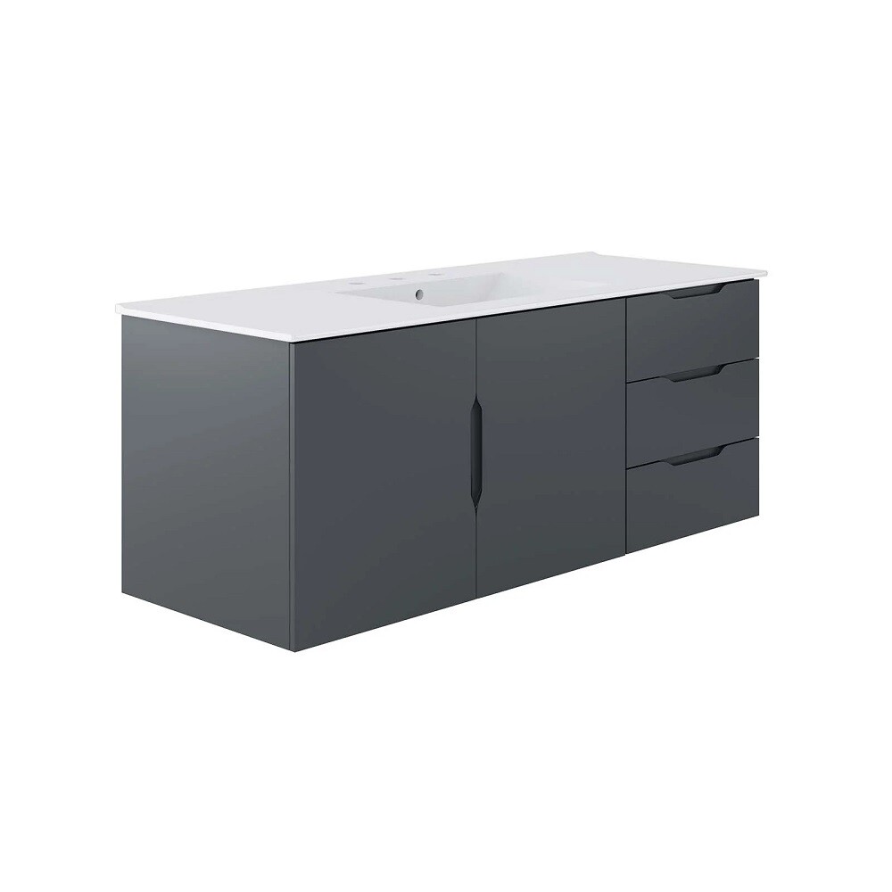 48″ Floating Bathroom Vanity Single Ceramic Sink Countertop Black White Gray