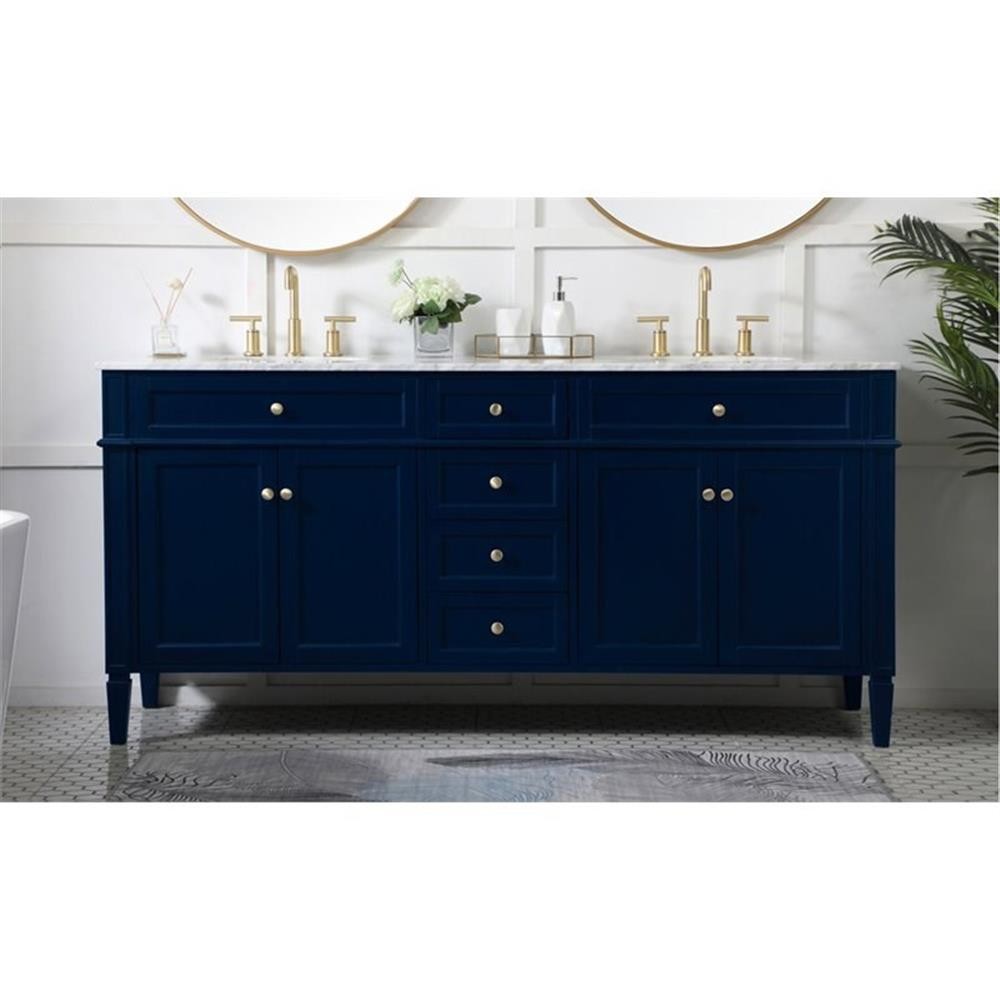 Elegant Decor Park Avenue 72″ Metal MDF Marble Double Bathroom Vanity in Blue