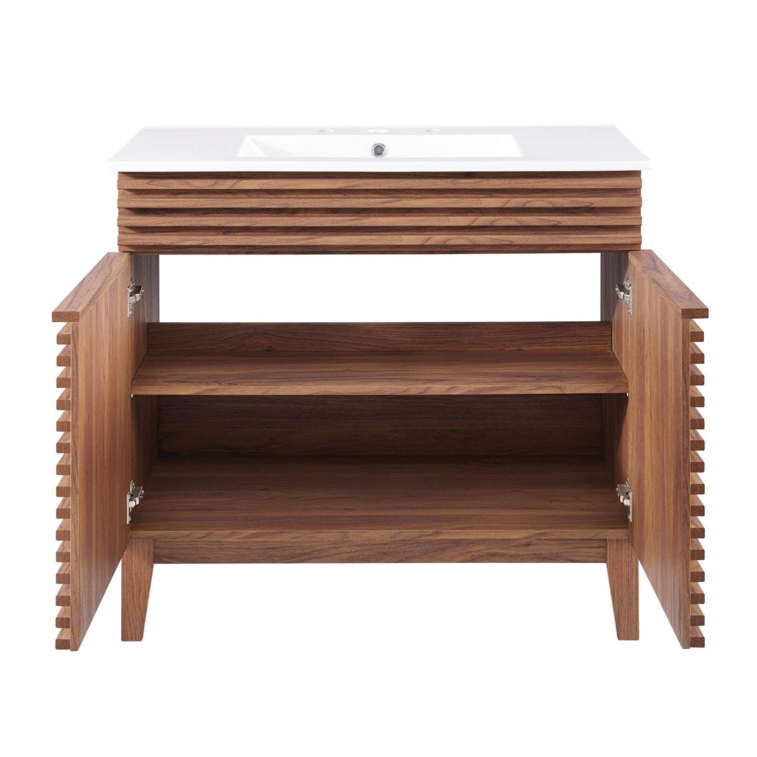 Modway Render 36″ Bathroom Vanity 36 inches Single Sink, Walnut / White Sink