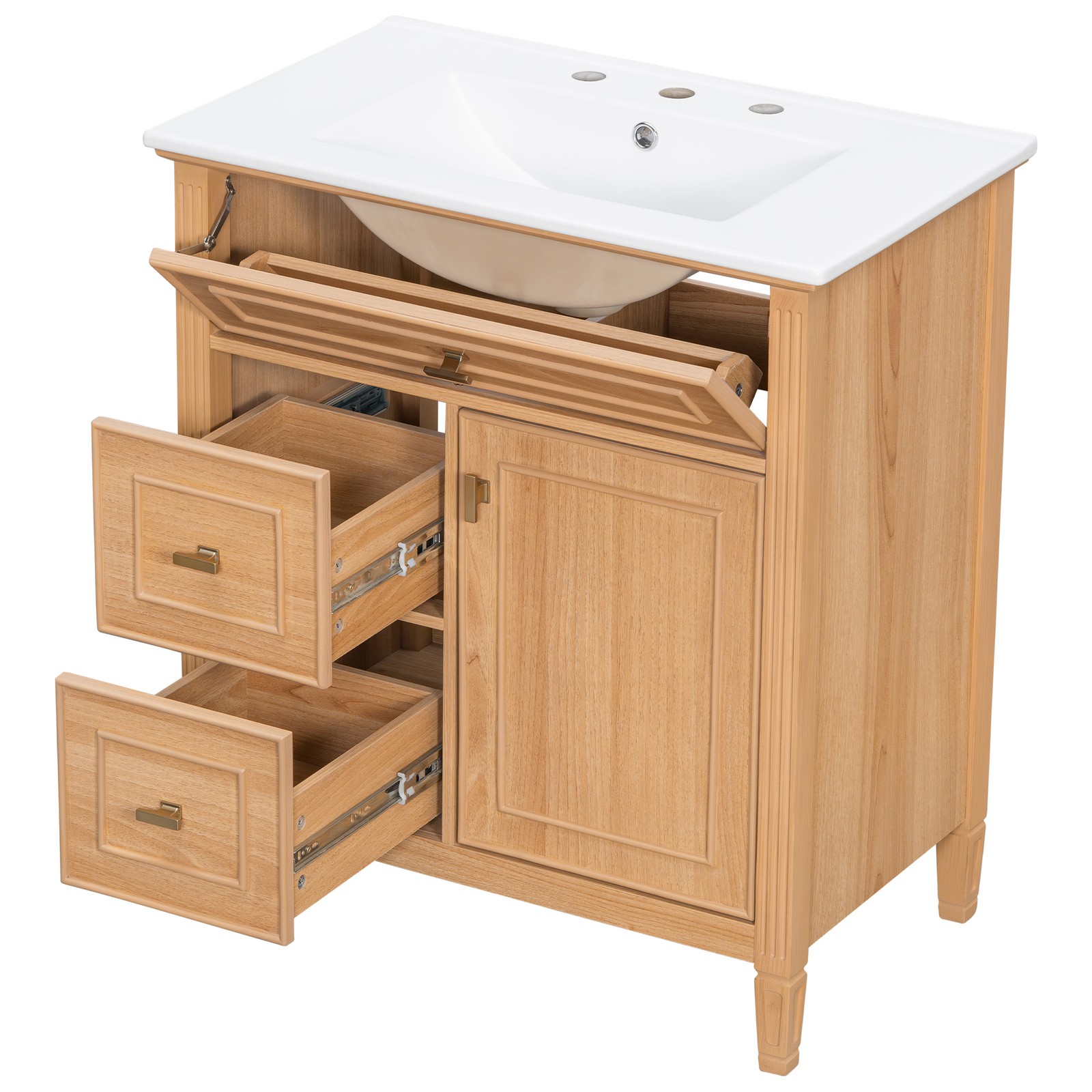 30″ Bathroom Vanity with Sink, Cabinet, Drawers, Solid Wood & MDF