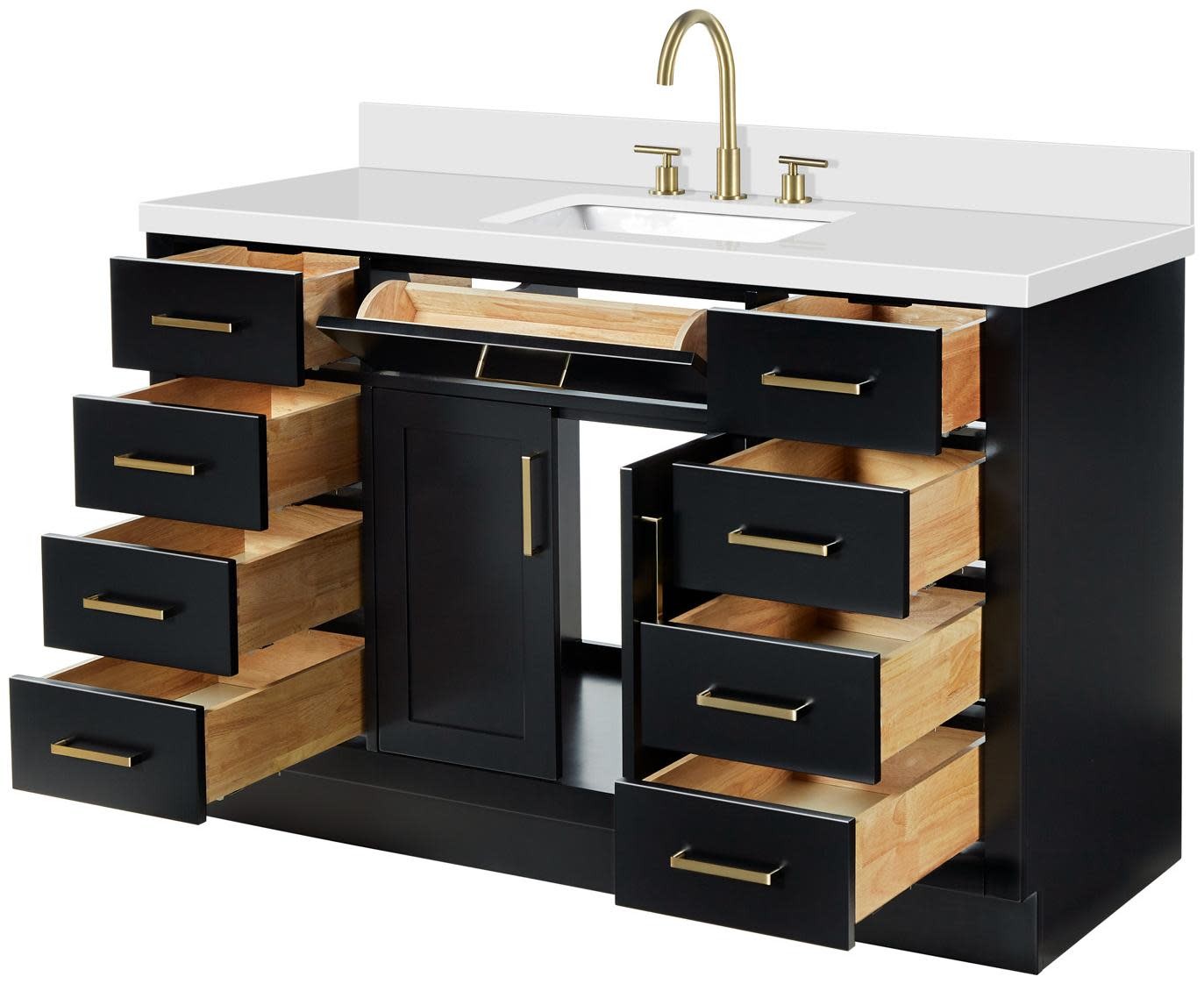 Ariel T055SWQRVO Hepburn 55″ – Black / Pure White Quartz Top / Satin Brass