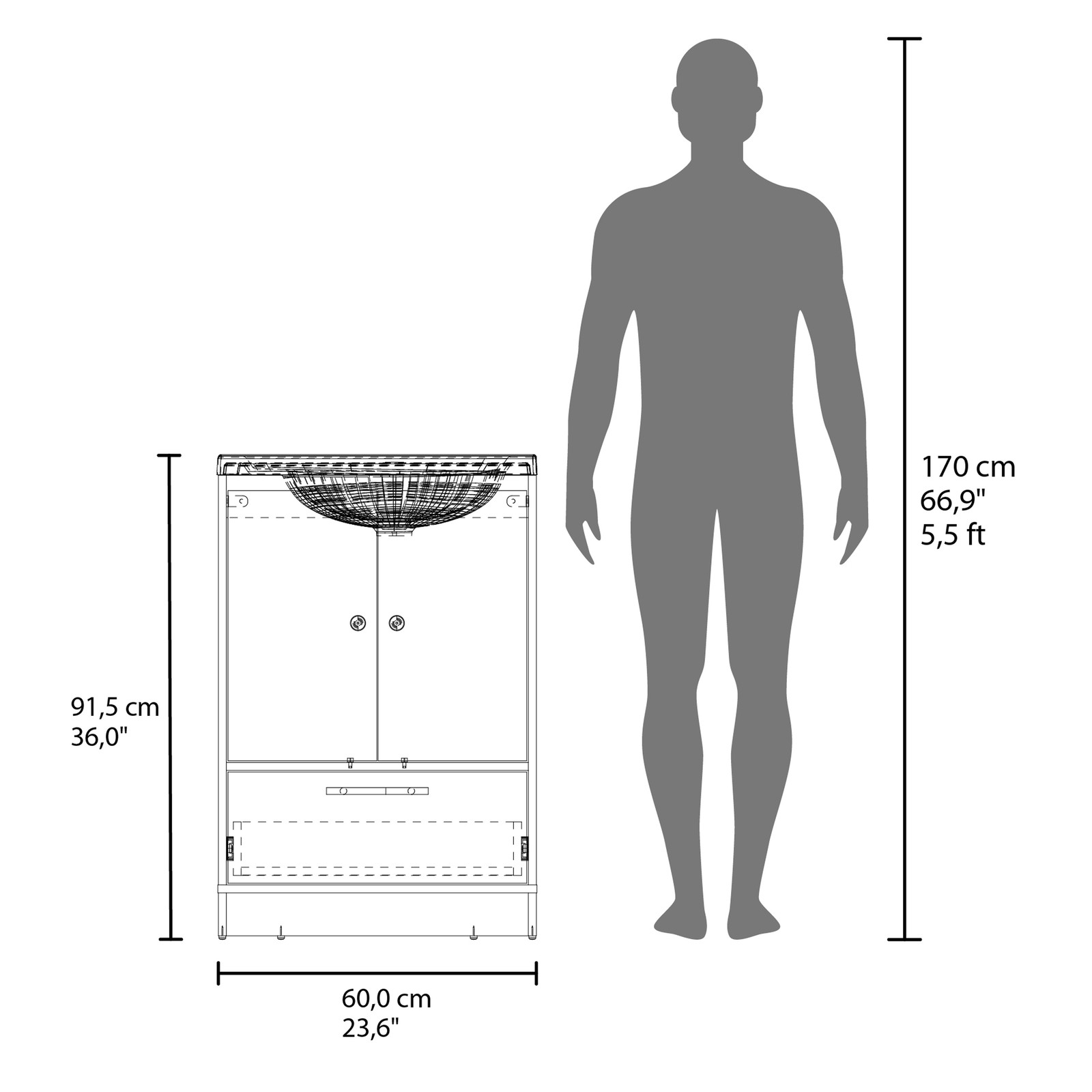 60″ Bathroom Vanity with Two Doors & Three Drawers White