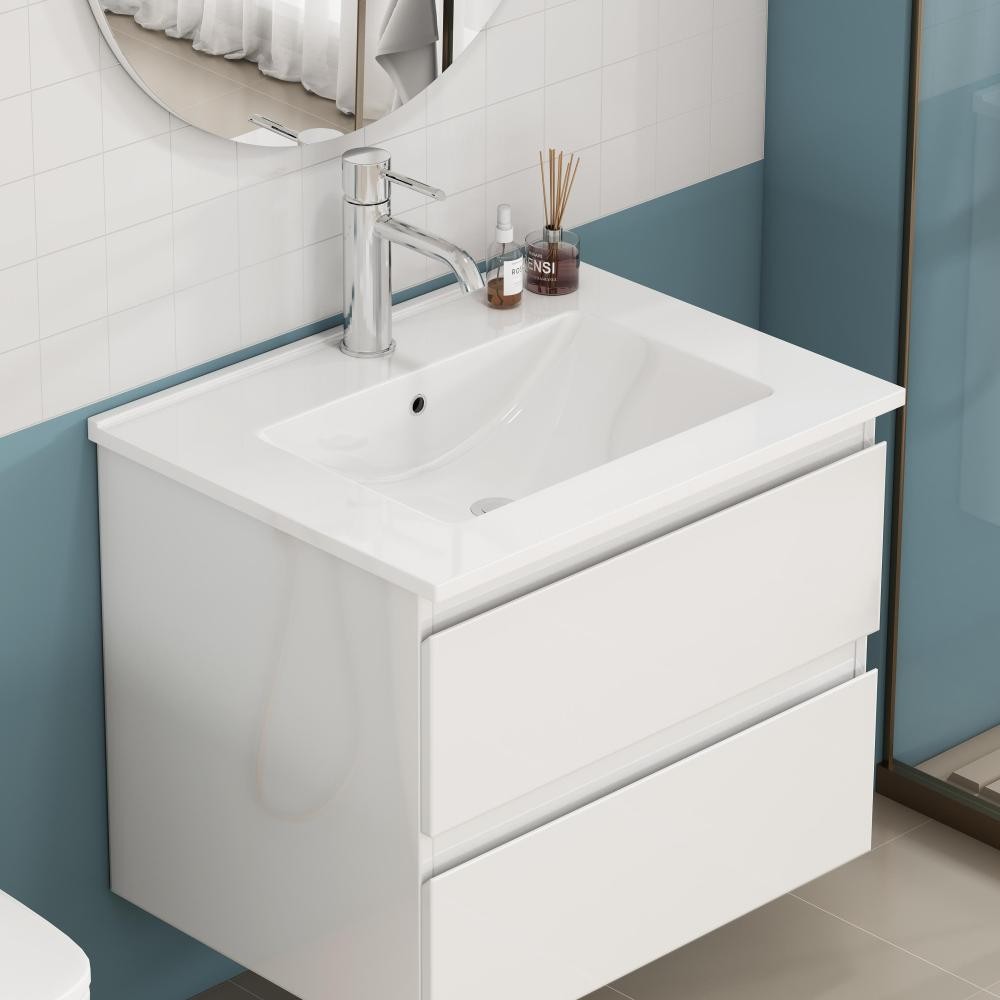 32-Inch White Ceramic Bathroom Sink, Fits 32-Inch Vanity,Pre-Drilled Faucet Hole